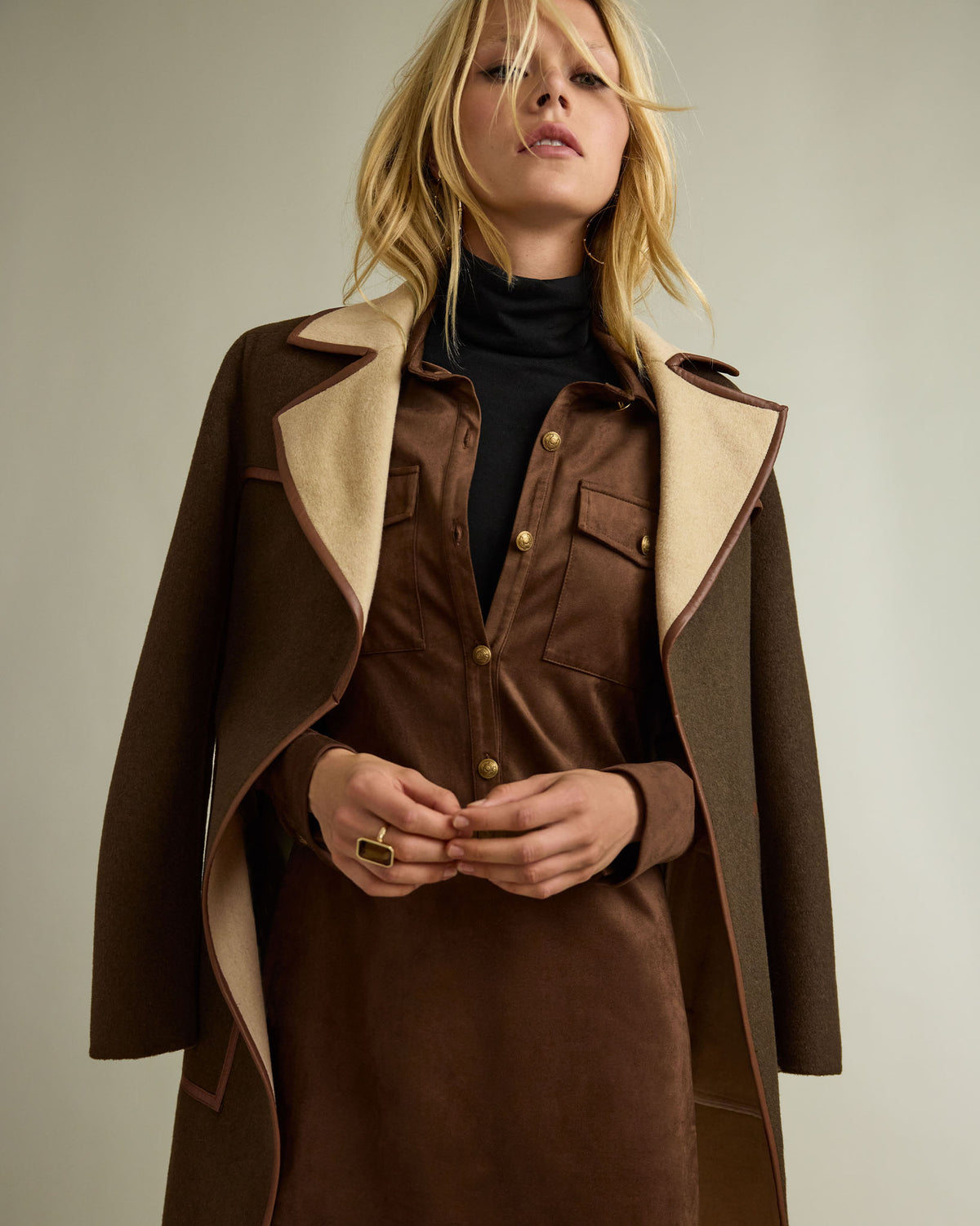 Maria Faux Suede Long Sleeve Mini Dress in coffee | Ramy Brook