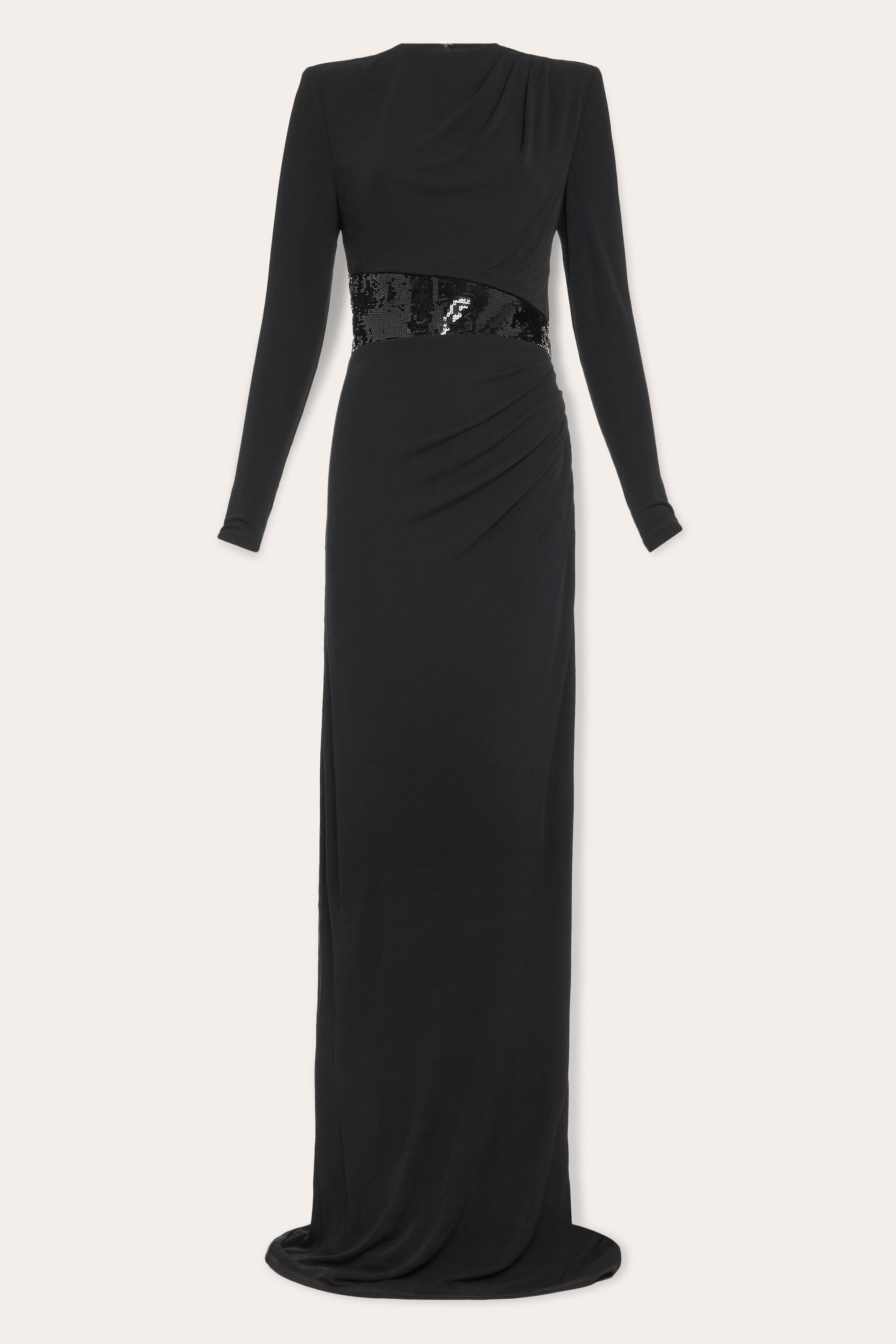 Samantha Jersey Long Sleeve Sequin Gown in black | Ramy Brook