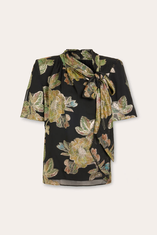 Balinda Printed Tie Neck Short Sleeve Blouse view 5