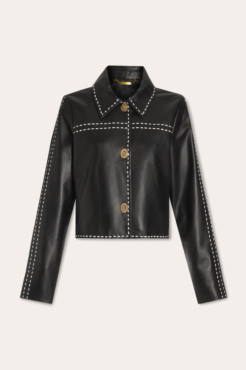 Mira Contrast Stitch Leather Jacket view 6