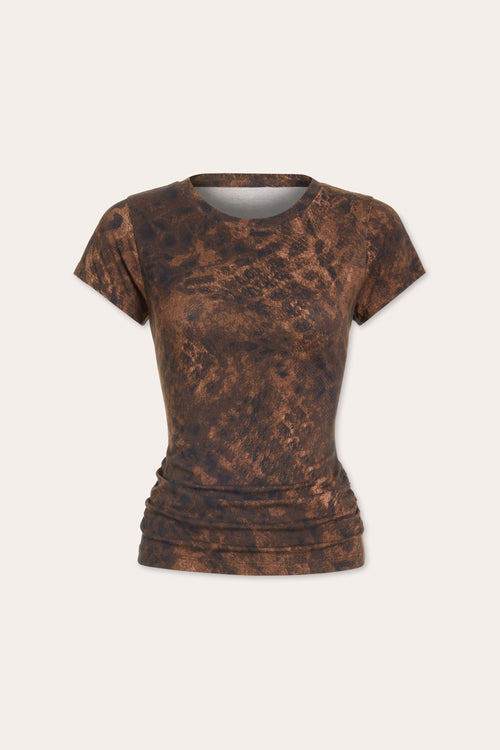 Kate Printed Knit Short Sleeve Ruched Tee view 5