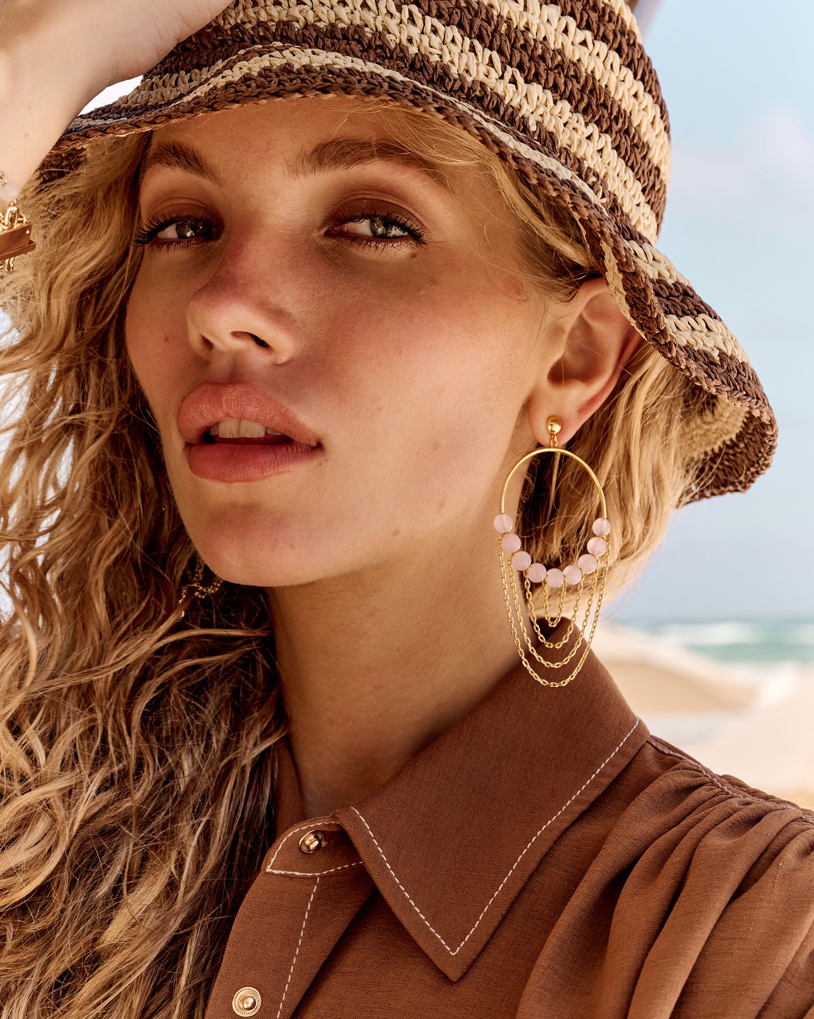 Silvia Gemstone Layered Earrings in rose quartz | Ramy Brook
