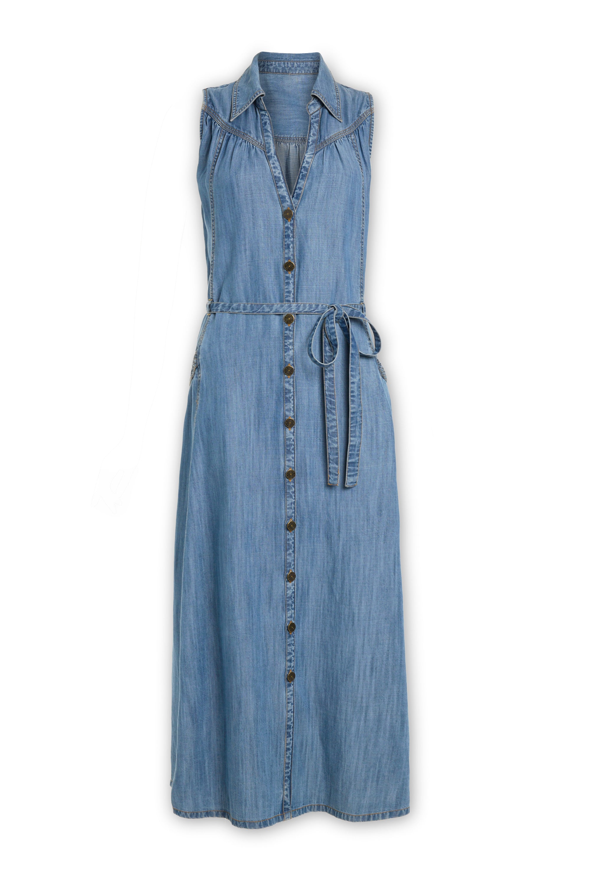 Clover Chambray V-Neck Midi Dress in light chambray | Ramy Brook
