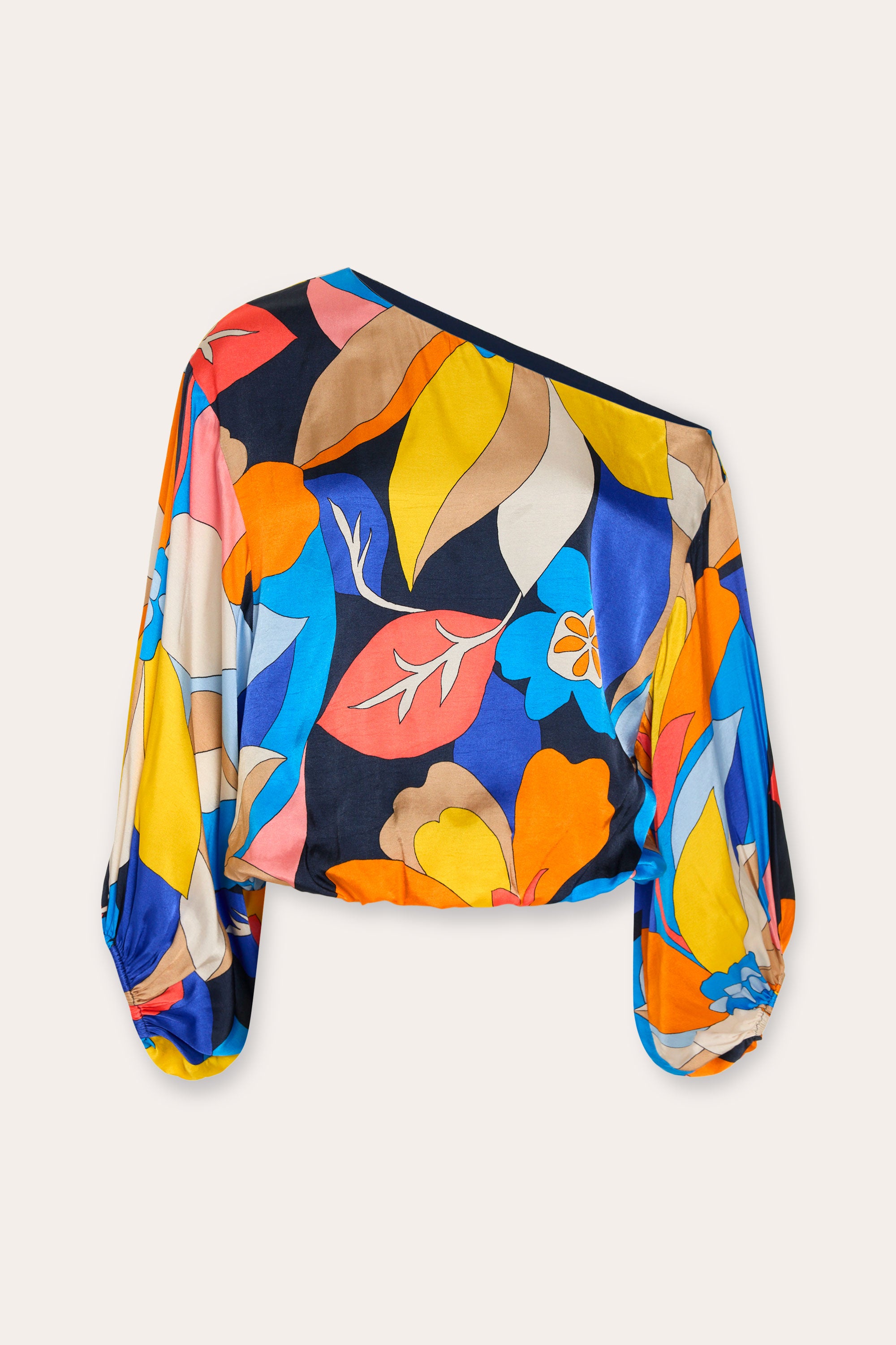Marley Printed One-Shoulder Top in navy hibiscus | Ramy Brook