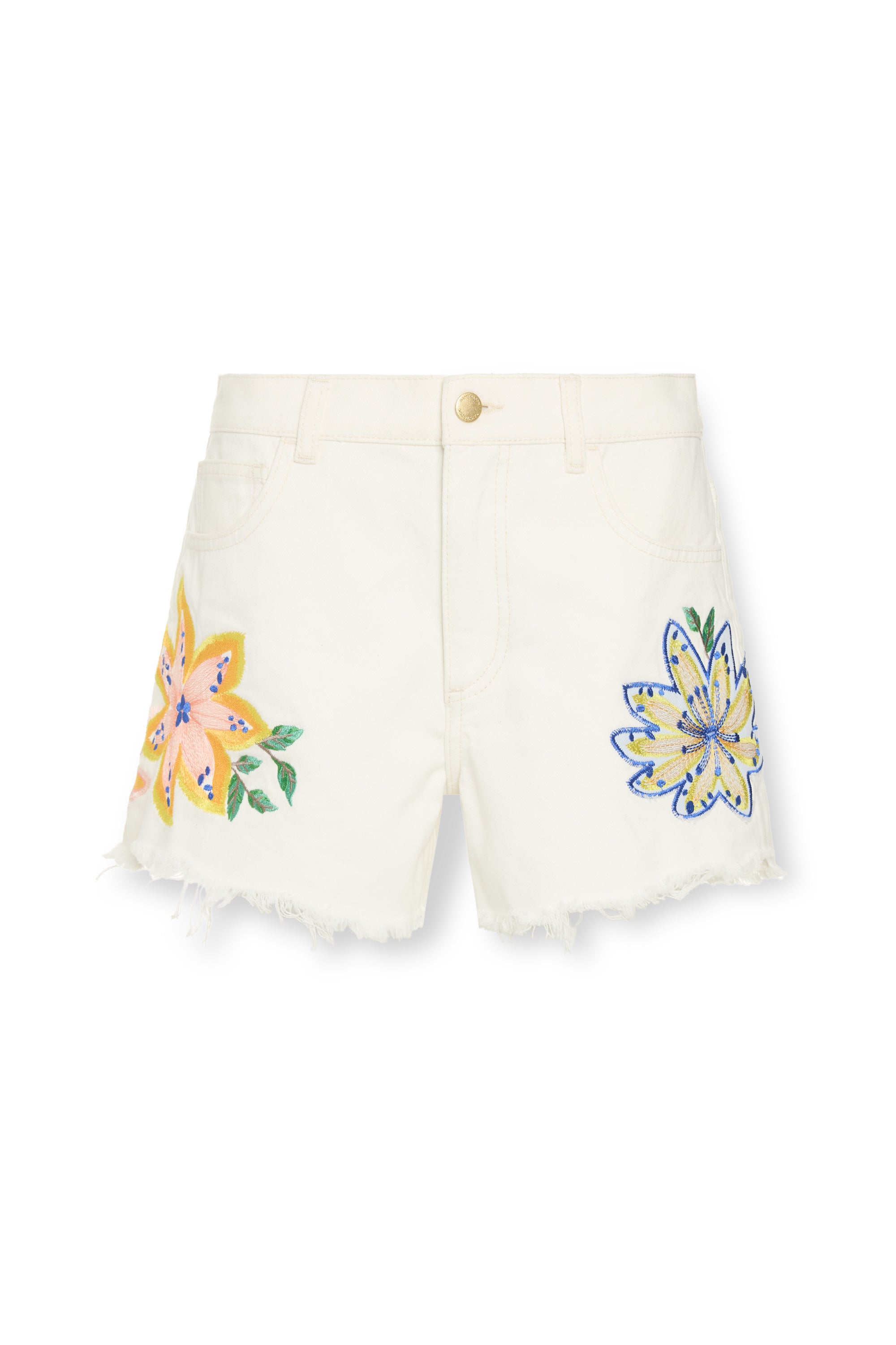 Bria Floral Embroidered Denim Short in white embroidered | Ramy Brook