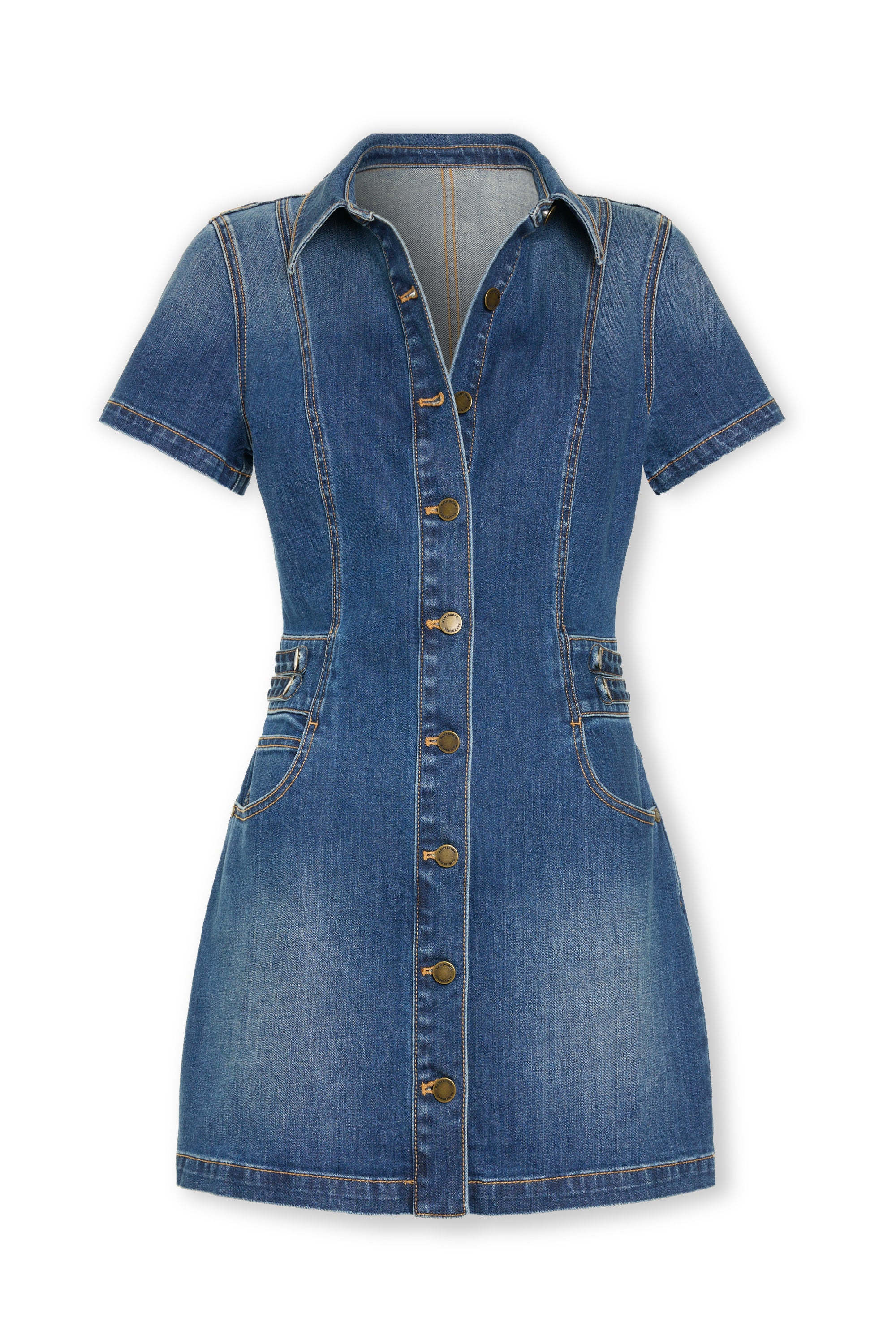 Liv Button Down Denim Mini Dress - MEDIUM WASH
