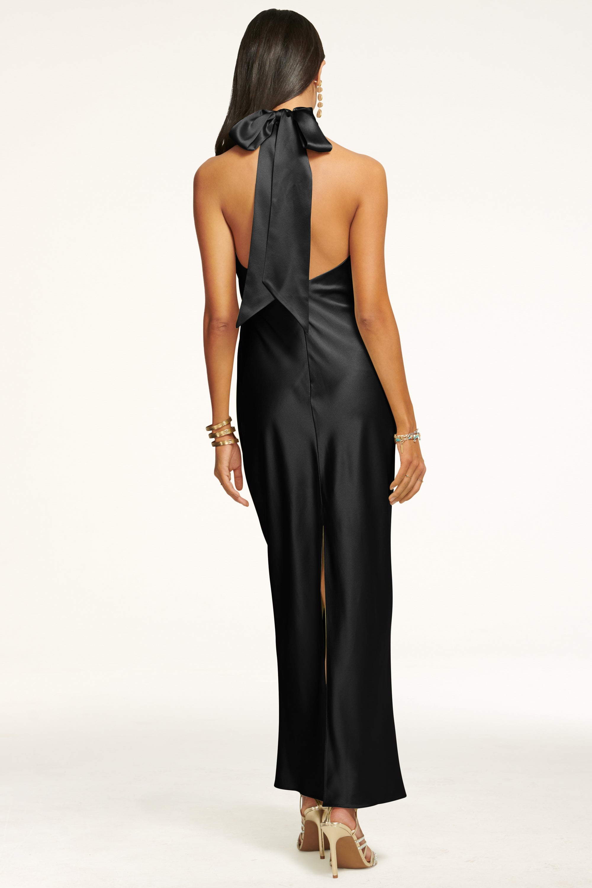 Ramy Brook Women's Tatiana High-Neck Satin Gown - Black