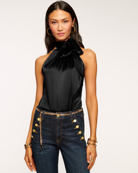 Lori Silk High Neck Tank Top in black | Ramy Brook