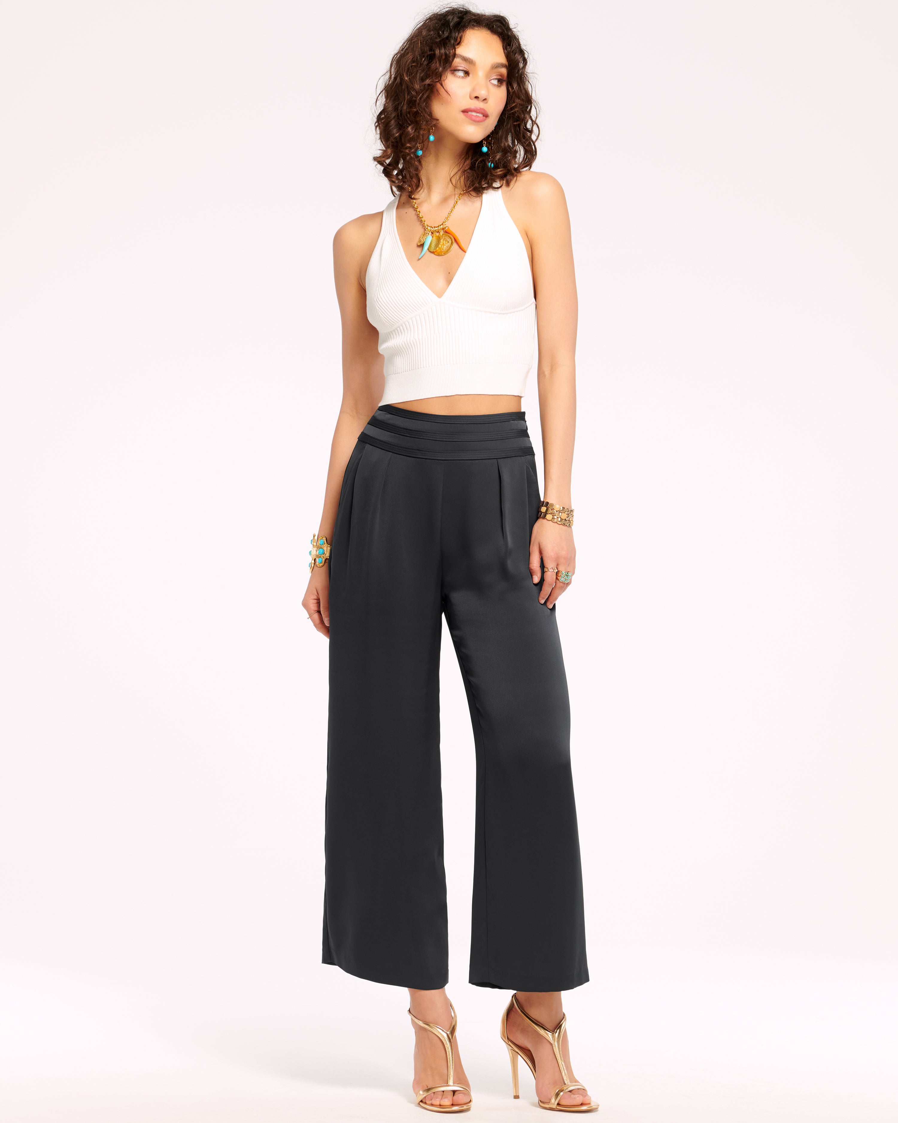 Joss Cropped Wide Leg Pant in black | Ramy Brook