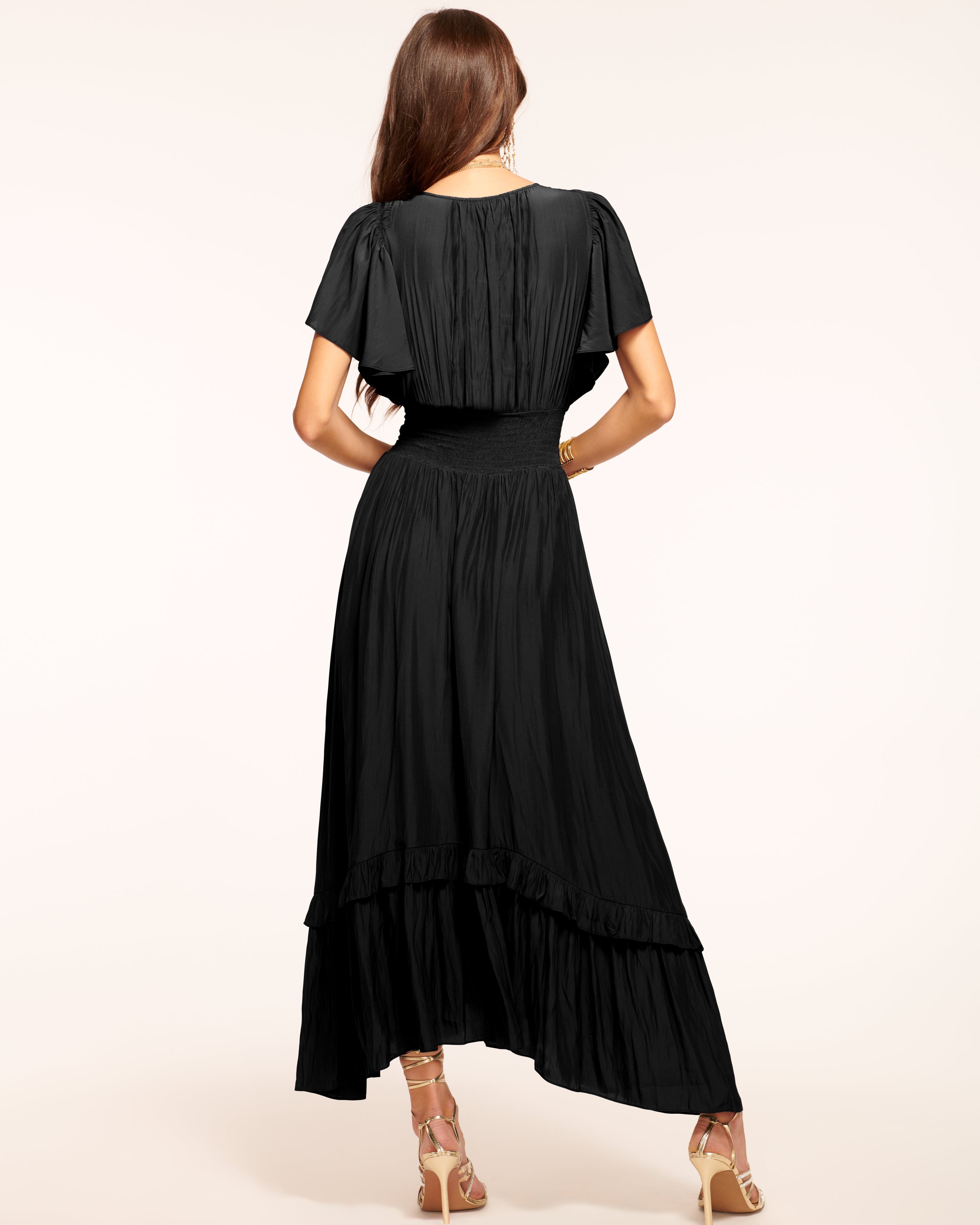 knee length dresses for ladies Ramy Brook Joanie Short Sleeve Maxi Dress in Black
