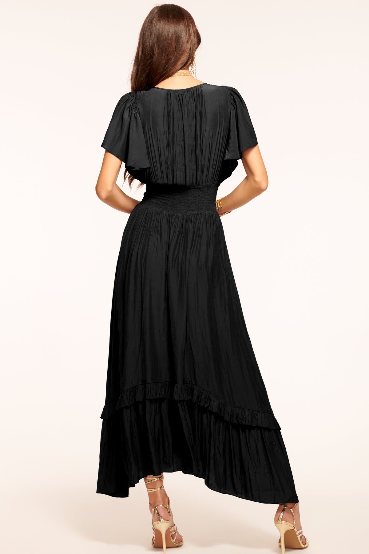 joanie short sleeve maxi dress Ramy Brook | Black in Black Size:10+ sms Flutter Sleeve V-Neck A-Line length finish for an
