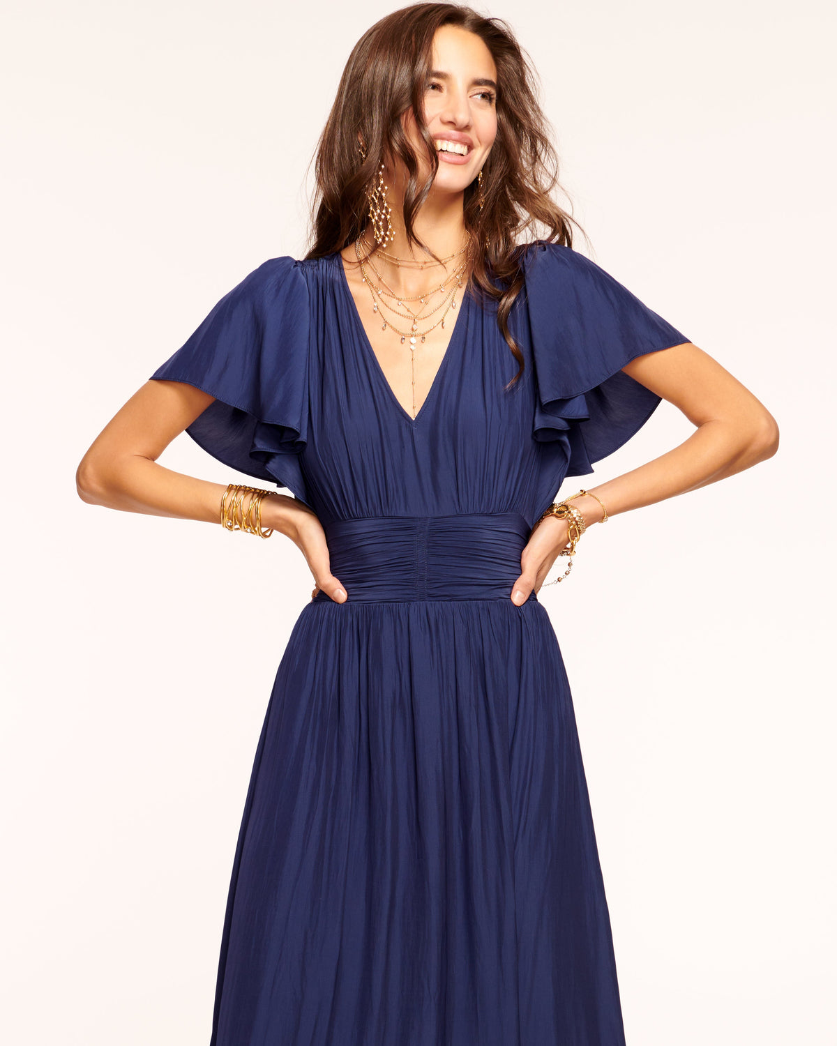 navy blue spring dress Joanie Short Sleeve Maxi Women's Wide US Size:8.5W Alluring open back is Dark Brown Fur Coat Contrast Stitching