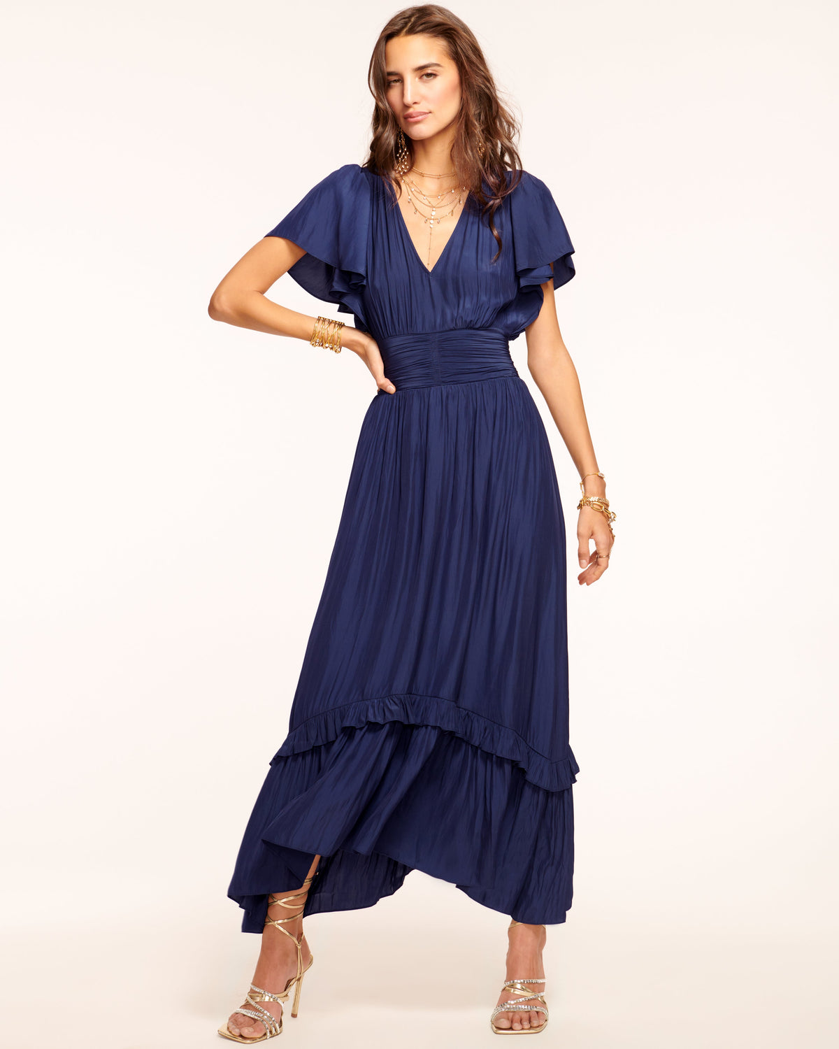 Joanie Short Sleeve Maxi Dress in navy | Ramy Brook