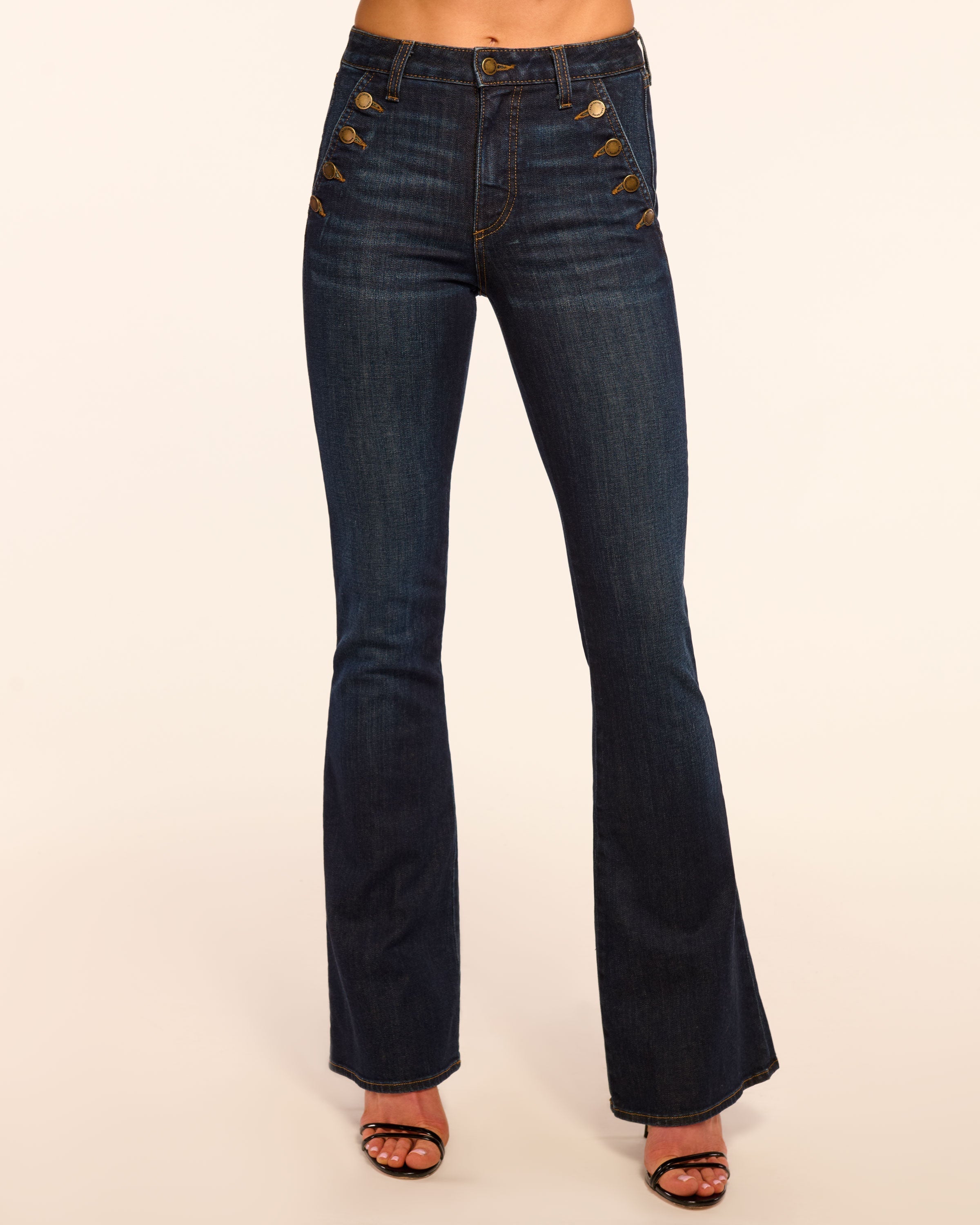 Helena High-Rise Flare Jean in dark rinse | Ramy Brook