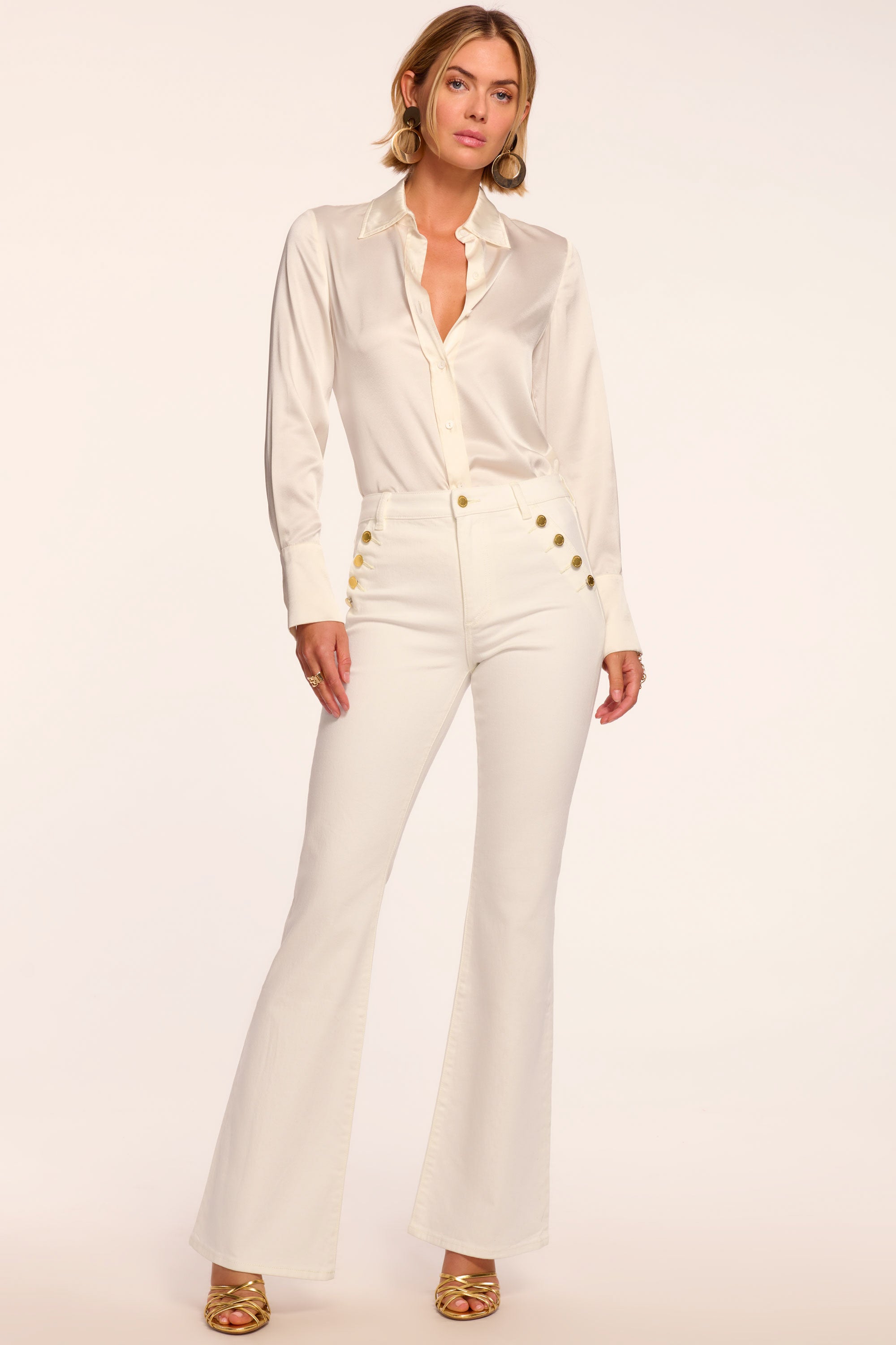 Helena High-Rise Flare Jean in white | Ramy Brook