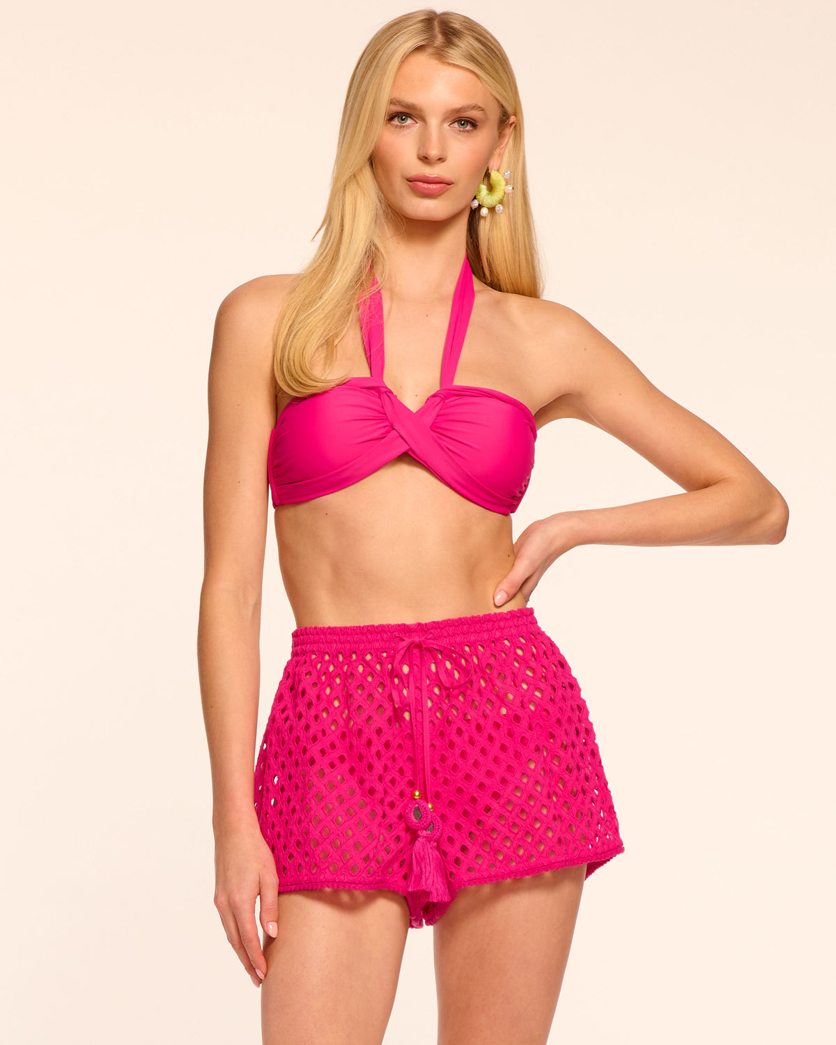 トップス OMMO MICRO SHORT BLOCKING KT Melissa Cutout Eyelet Coverup Short in perfect pink | Ramy Brook