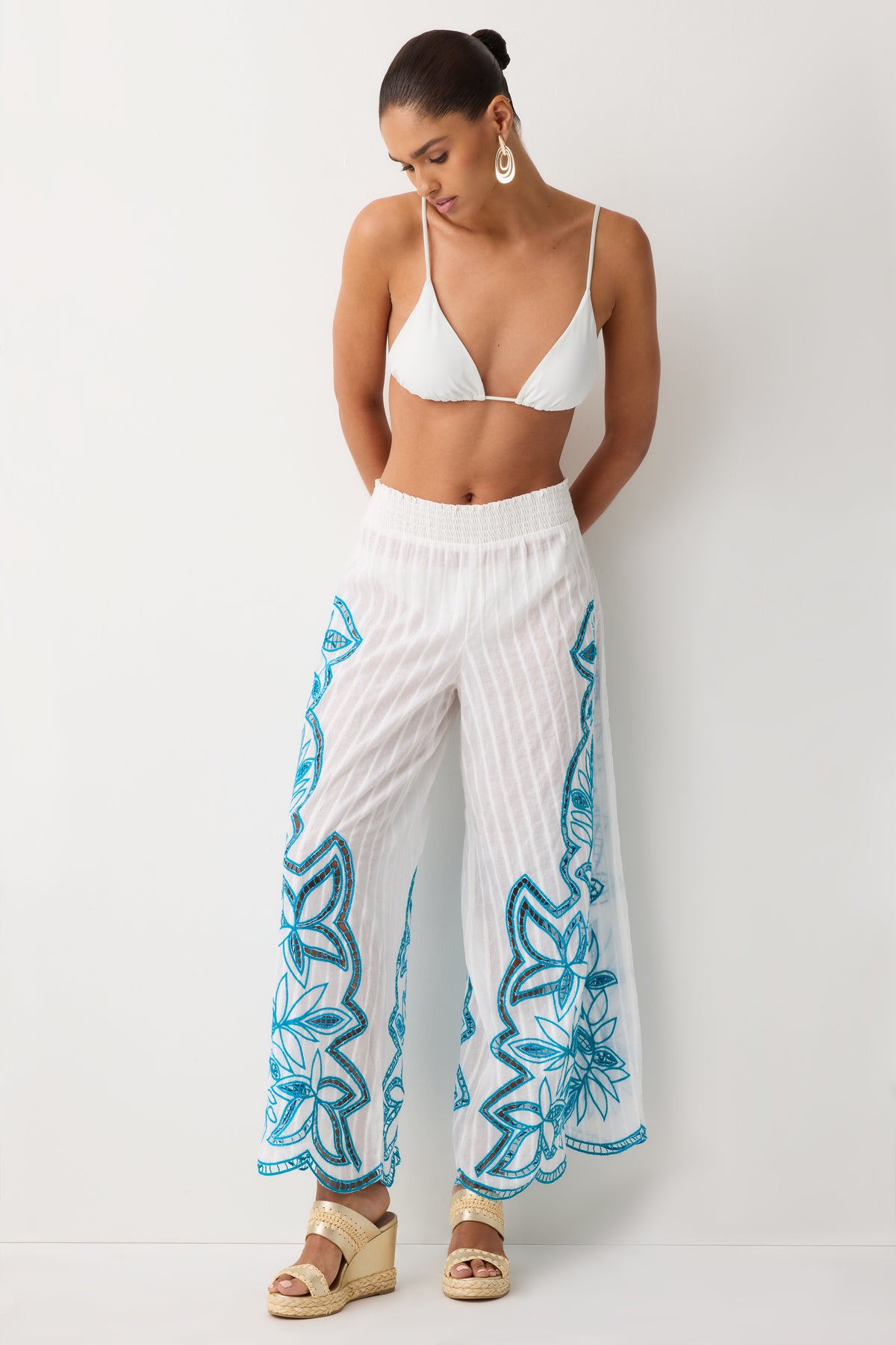 Donella Embroidered Cotton Coverup Pant view 1