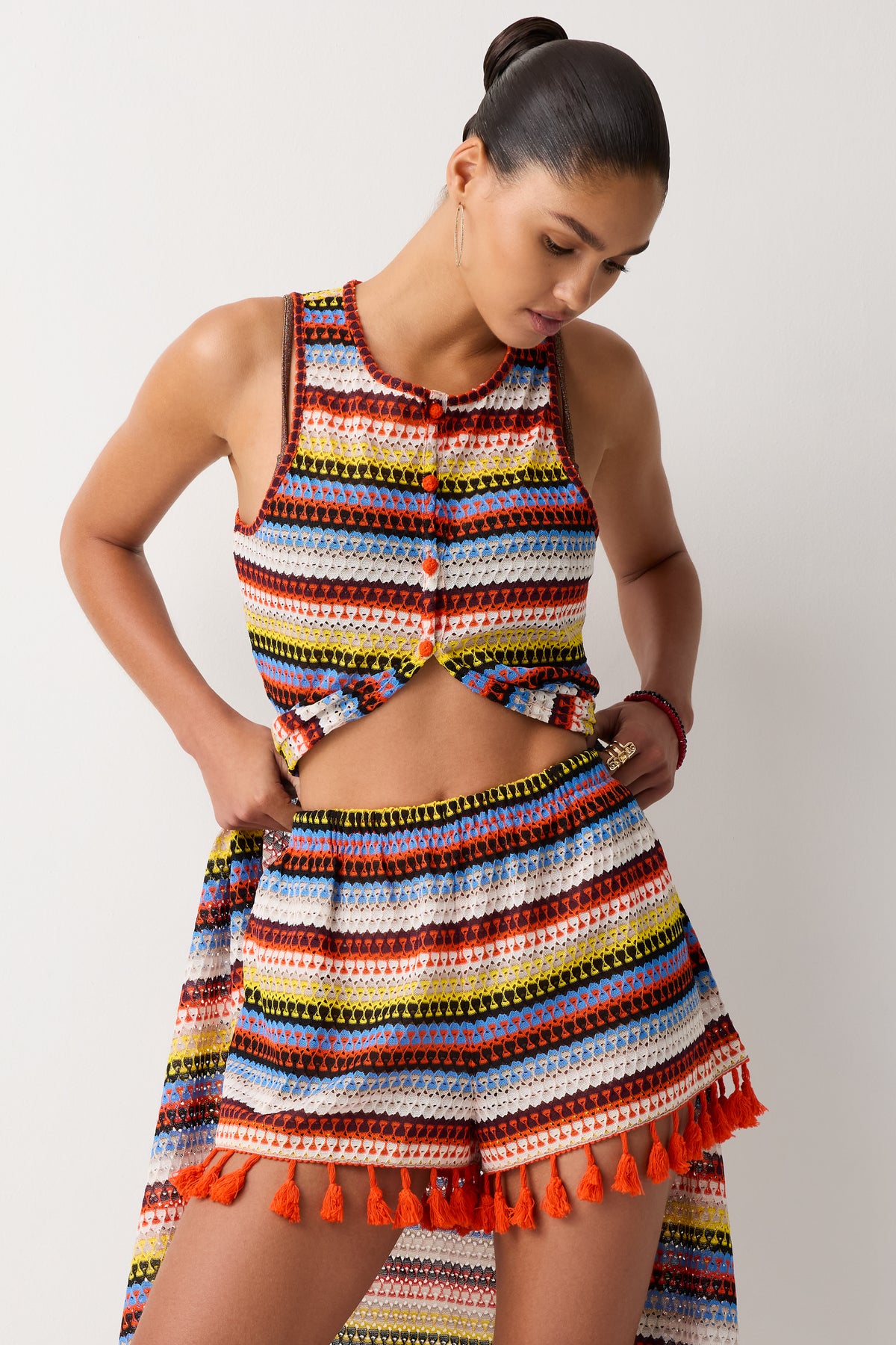 Shelby Striped Crochet Knit Coverup Short view 1