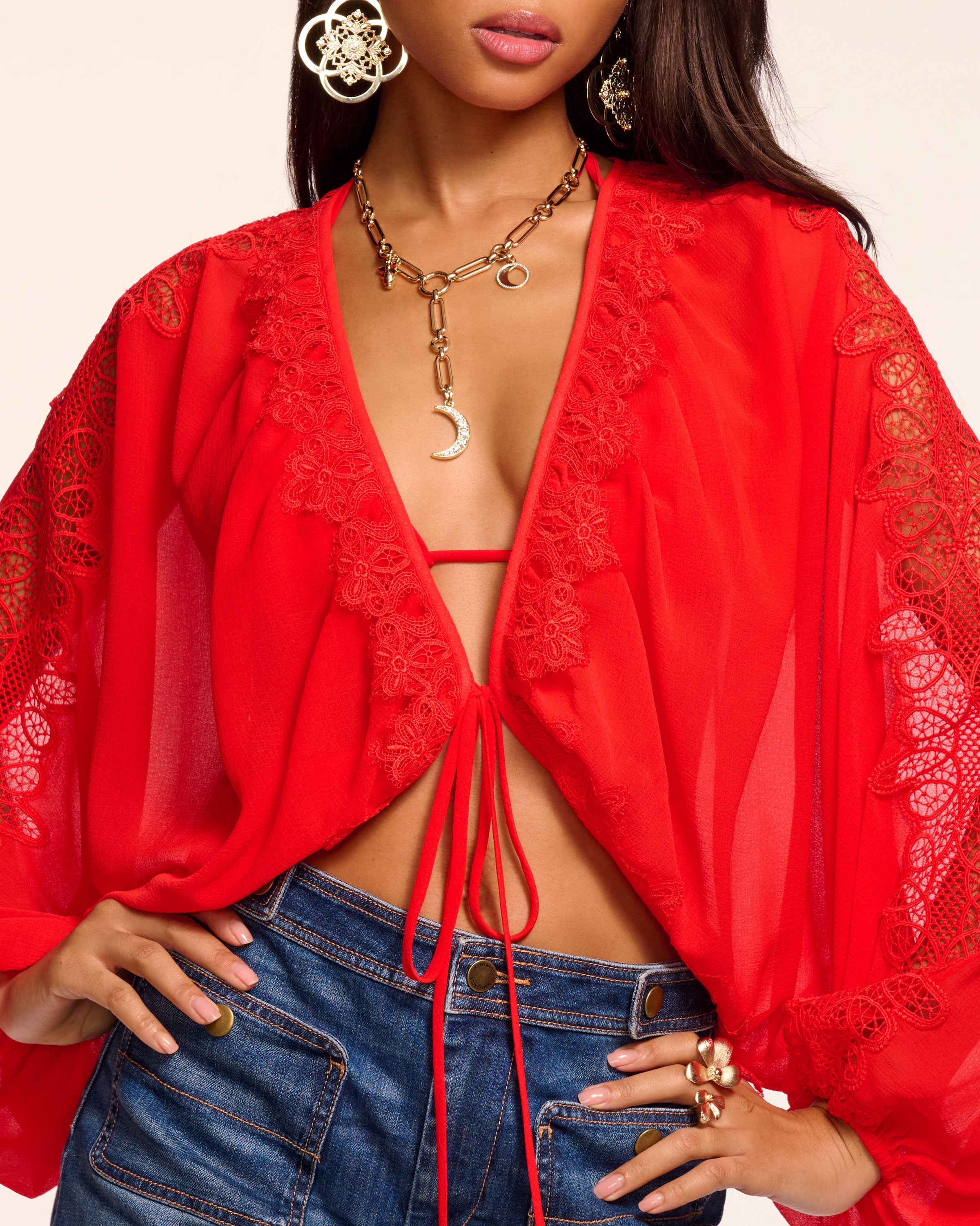 Ange Embellished Coverup Top in flame | Ramy Brook