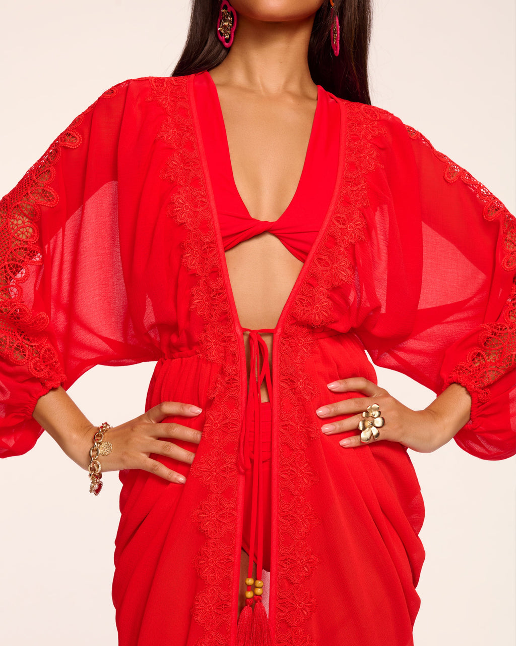 Ramy Brook Bernice Embellished Coverup Maxi Dress in Flame