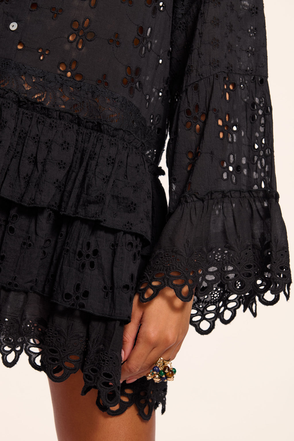 Ramy Brook Roxanne Cotton Eyelet Coverup Mini Dress in Black - M Ramy Brook Roxanne Cotton Eyelet Coverup Mini Dress in Black - M