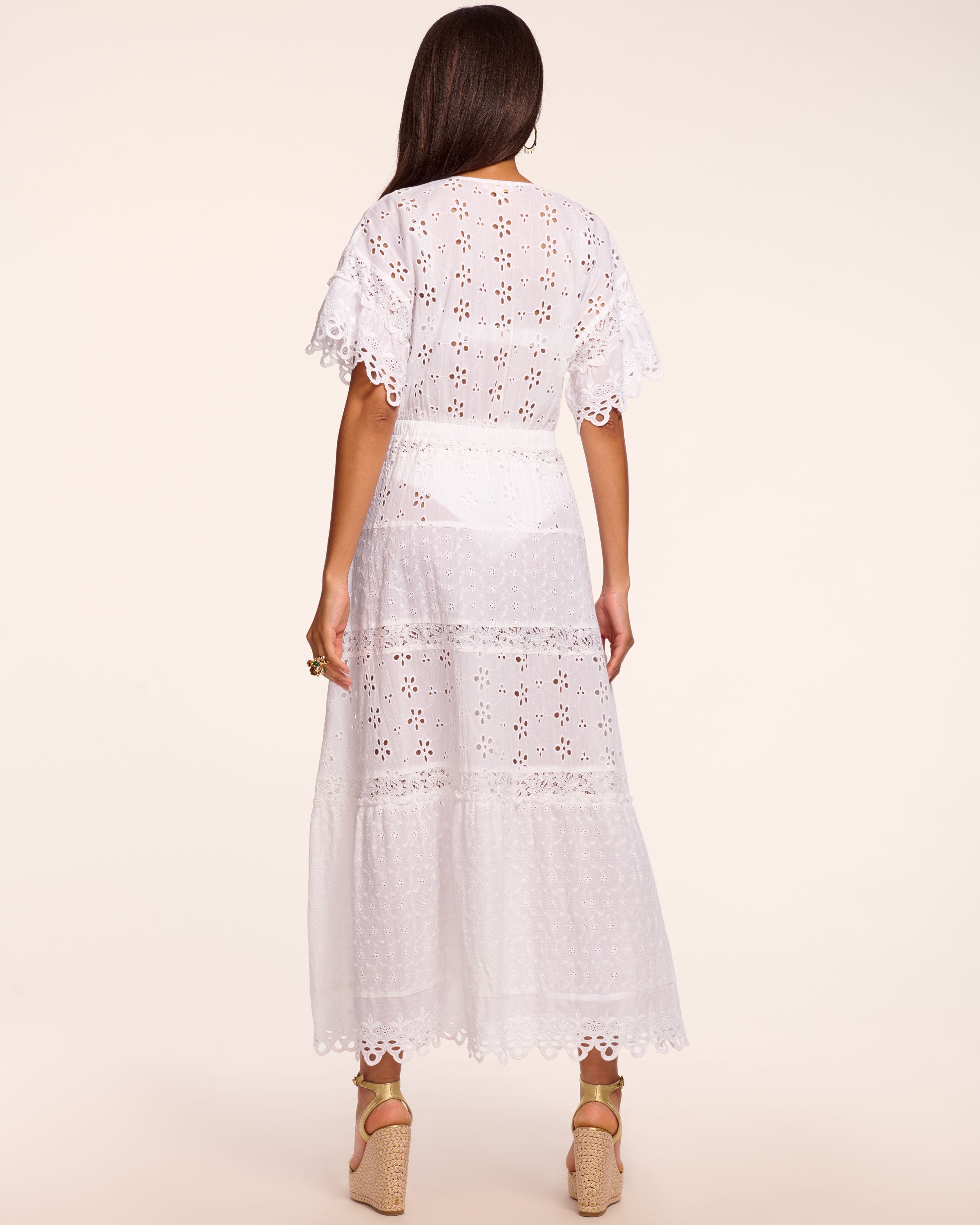 Janis Cotton Eyelet Tie Front Coverup Maxi Dress in white | Ramy Brook