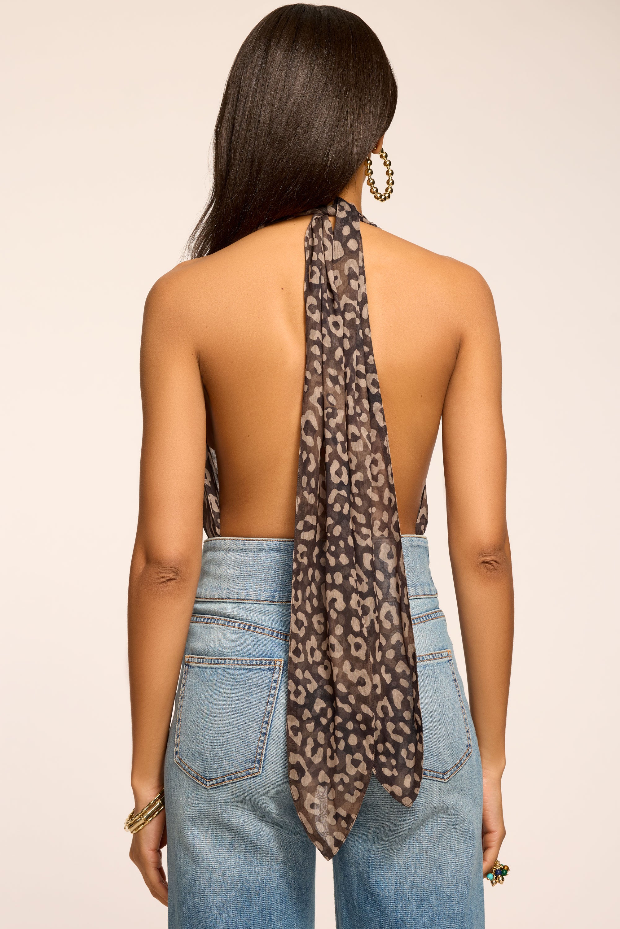 Kalia Leopard Printed V-Neck Bodysuit in dark leopard | Ramy Brook