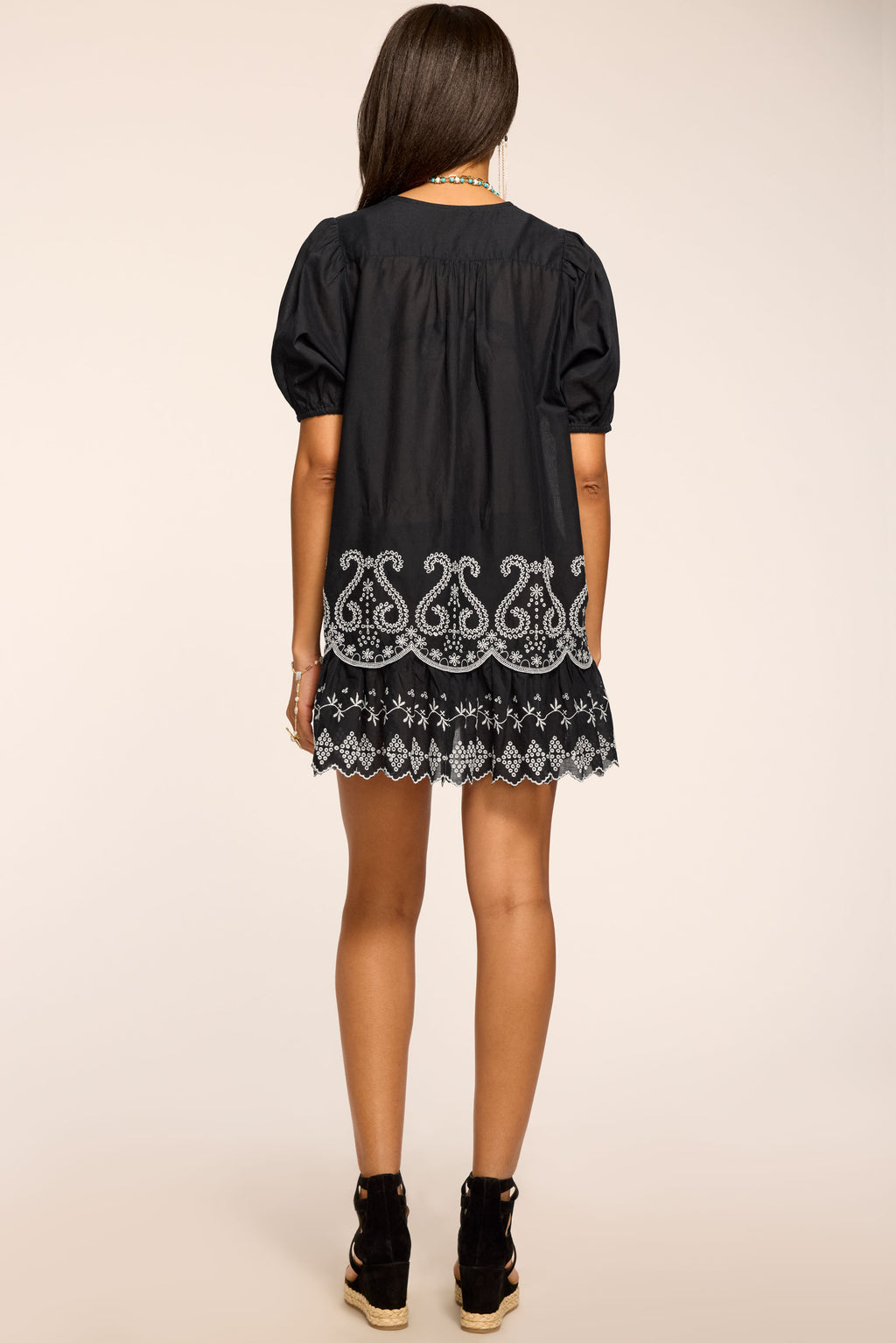 black fit and flare skater dress Yvonne Embroidered Mini Dress main image 0