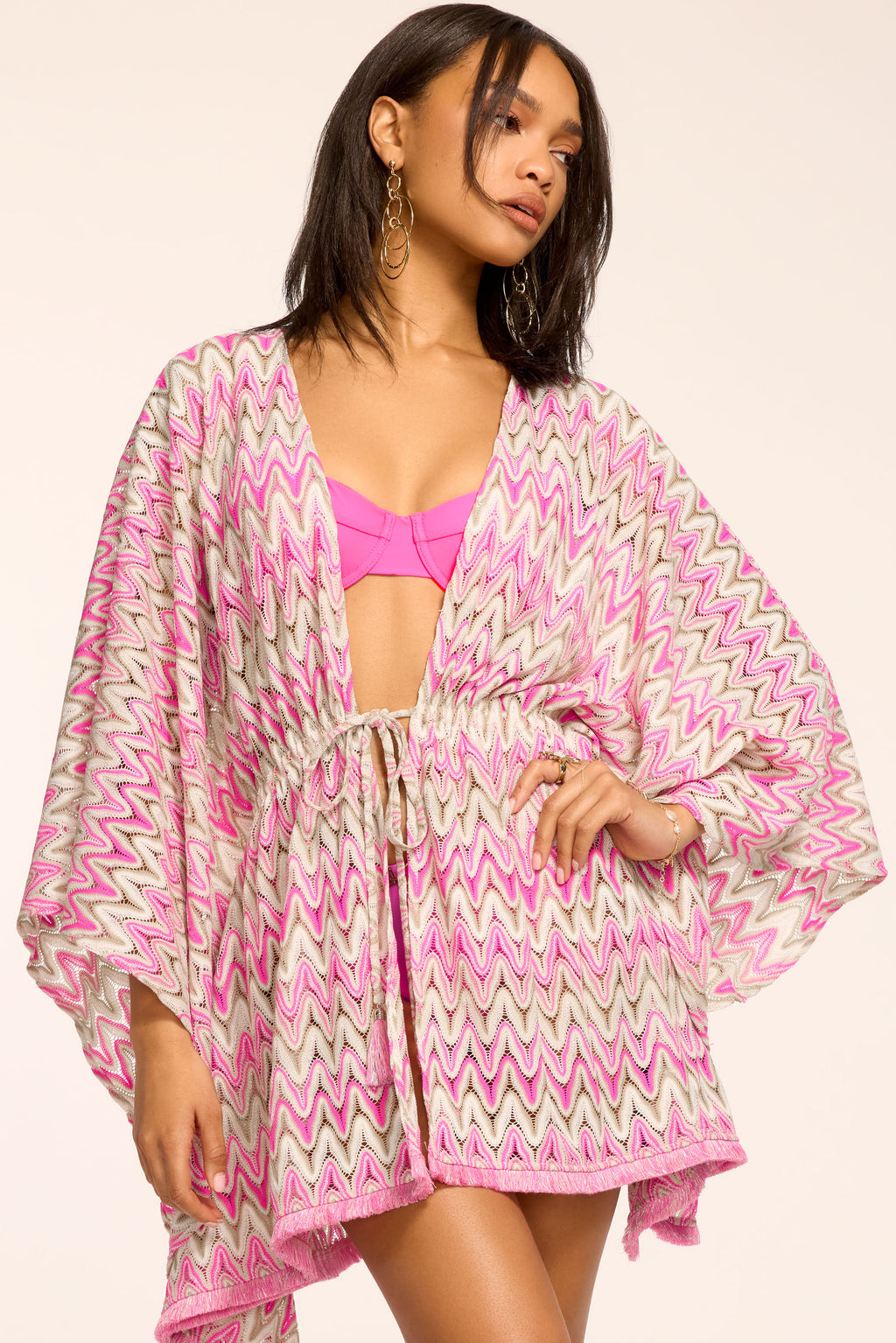 pink chevron dress Ramy Brook Mckala Chevron Knit Mini Coverup Dress in Pink Zigzag