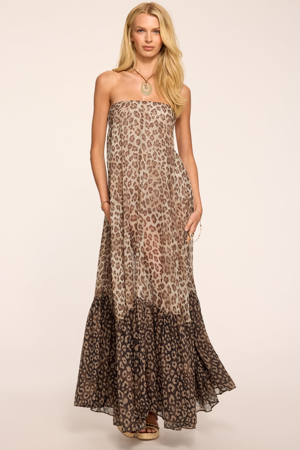 Ramy Brook Katrina Printed Strapless Dress in Light Leopard