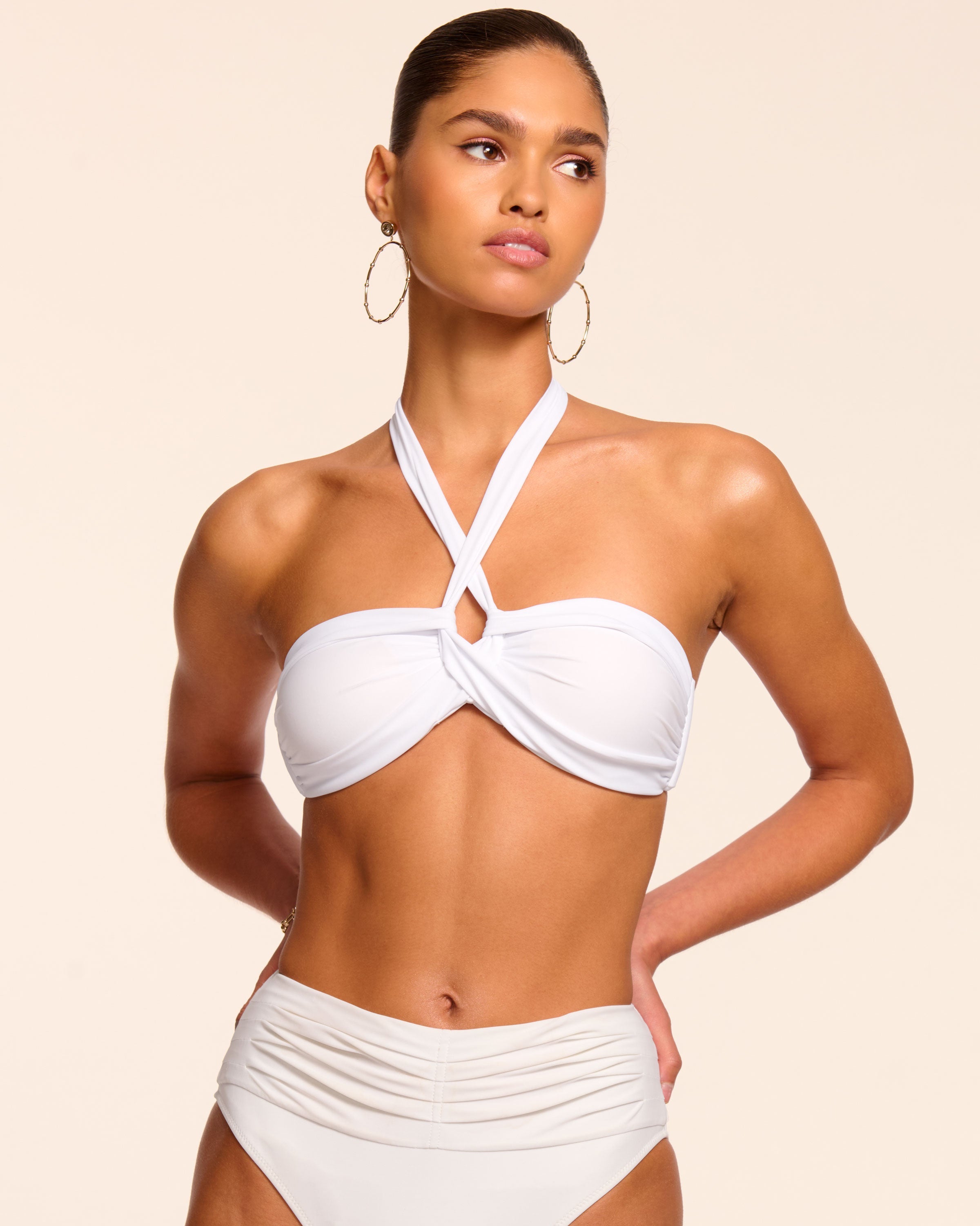Arielle Convertible Bandeau Bikini Top in white | Ramy Brook