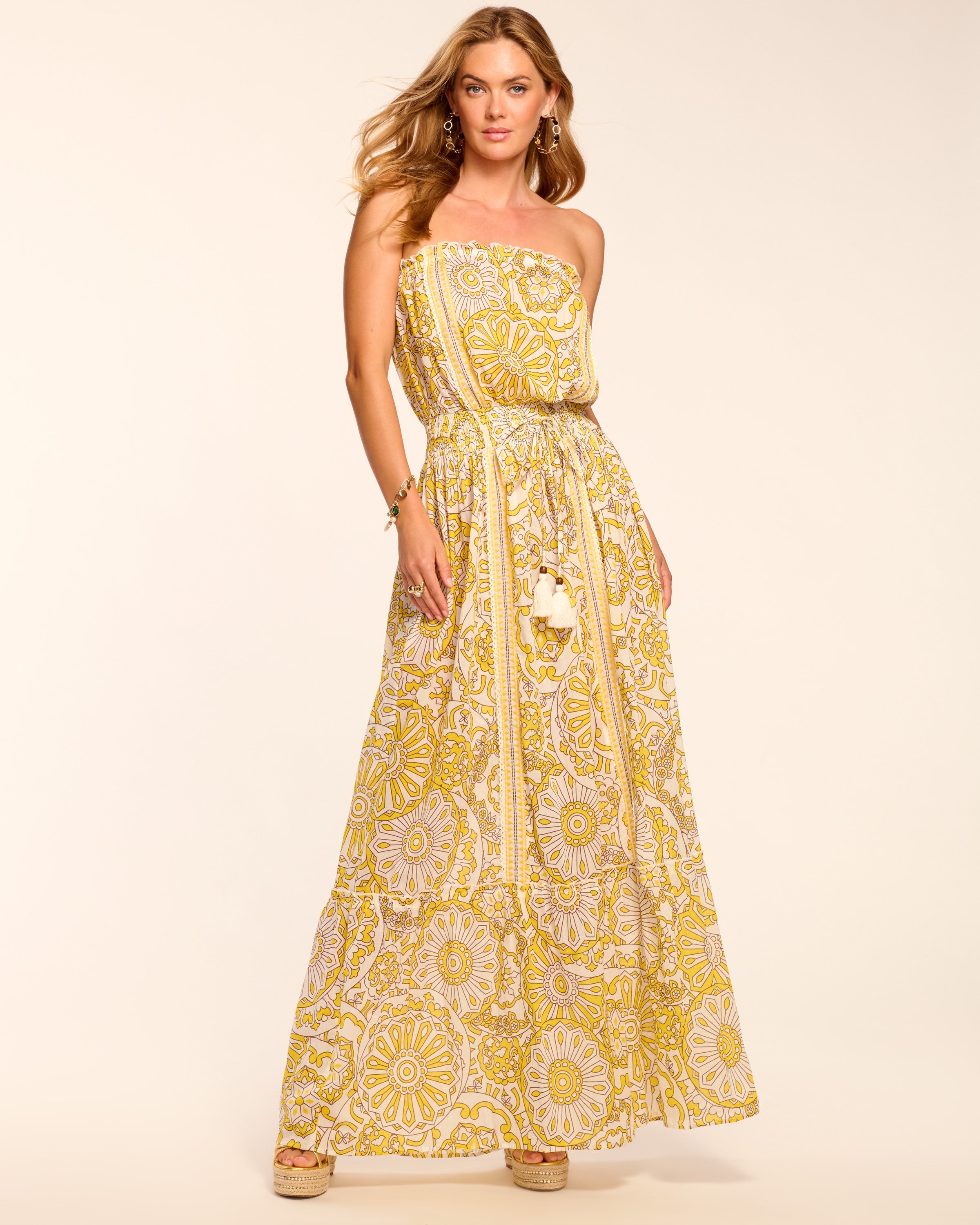 Nadine Cotton Strapless Coverup Maxi Dress in sunglow kaleidoscope