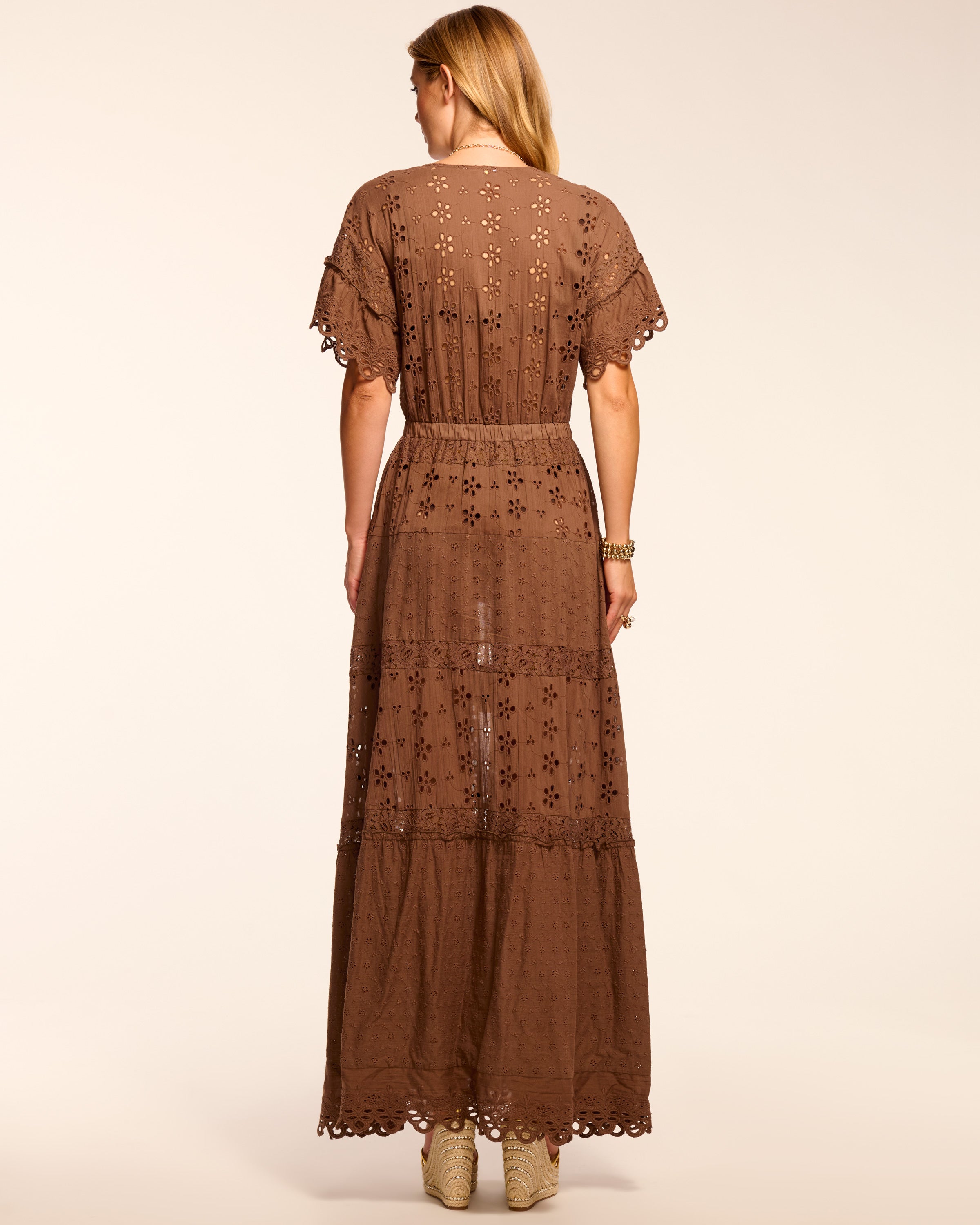 Janis Cotton Eyelet Tie Front Coverup Maxi Dress in white | Ramy Brook