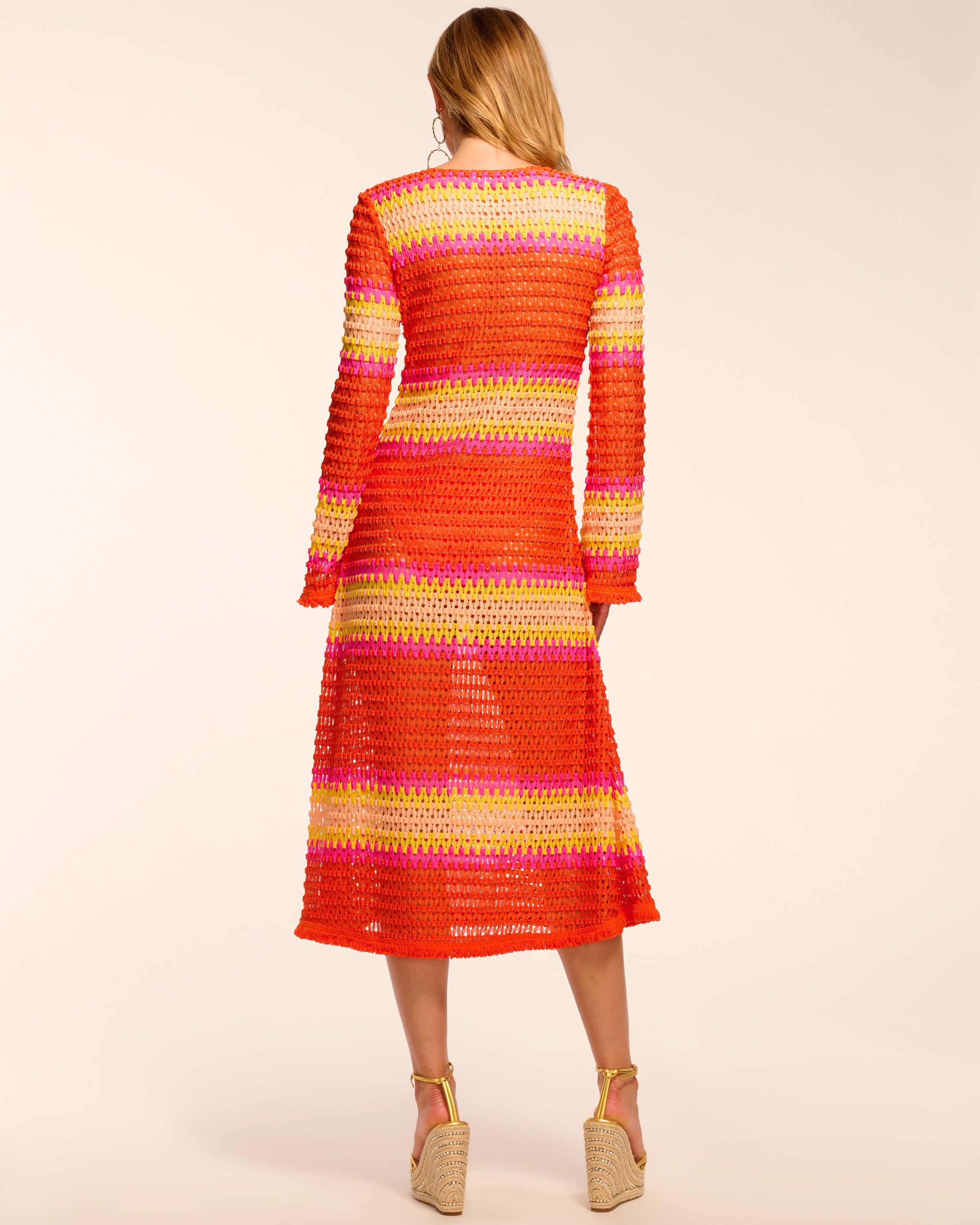 crochet panel cami flare dress Ramy Brook Hannah Crochet Coverup Midi Dress in Orange Crochet