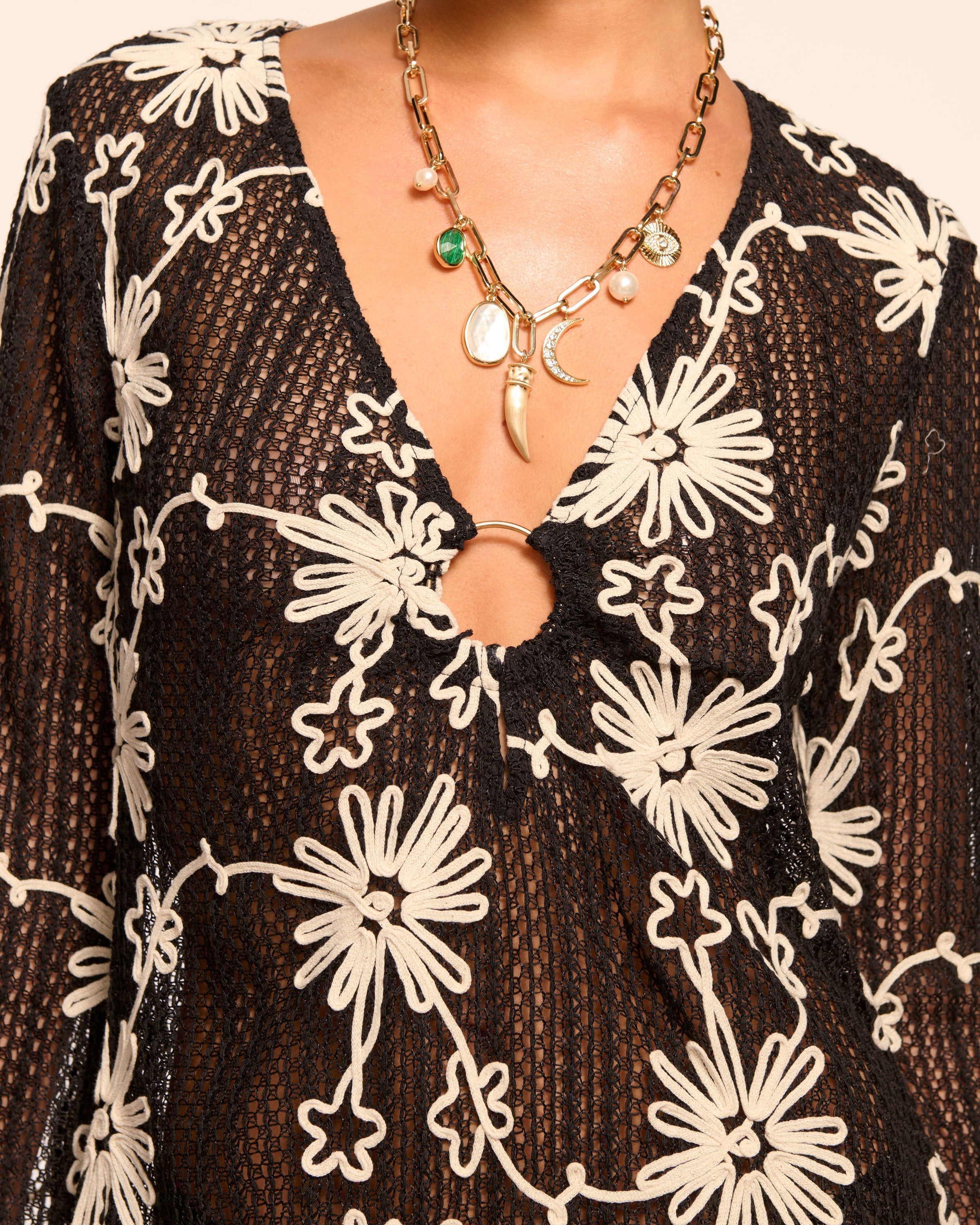 Cassie Embroidered Coverup Mini Dress in black embroidered | Ramy