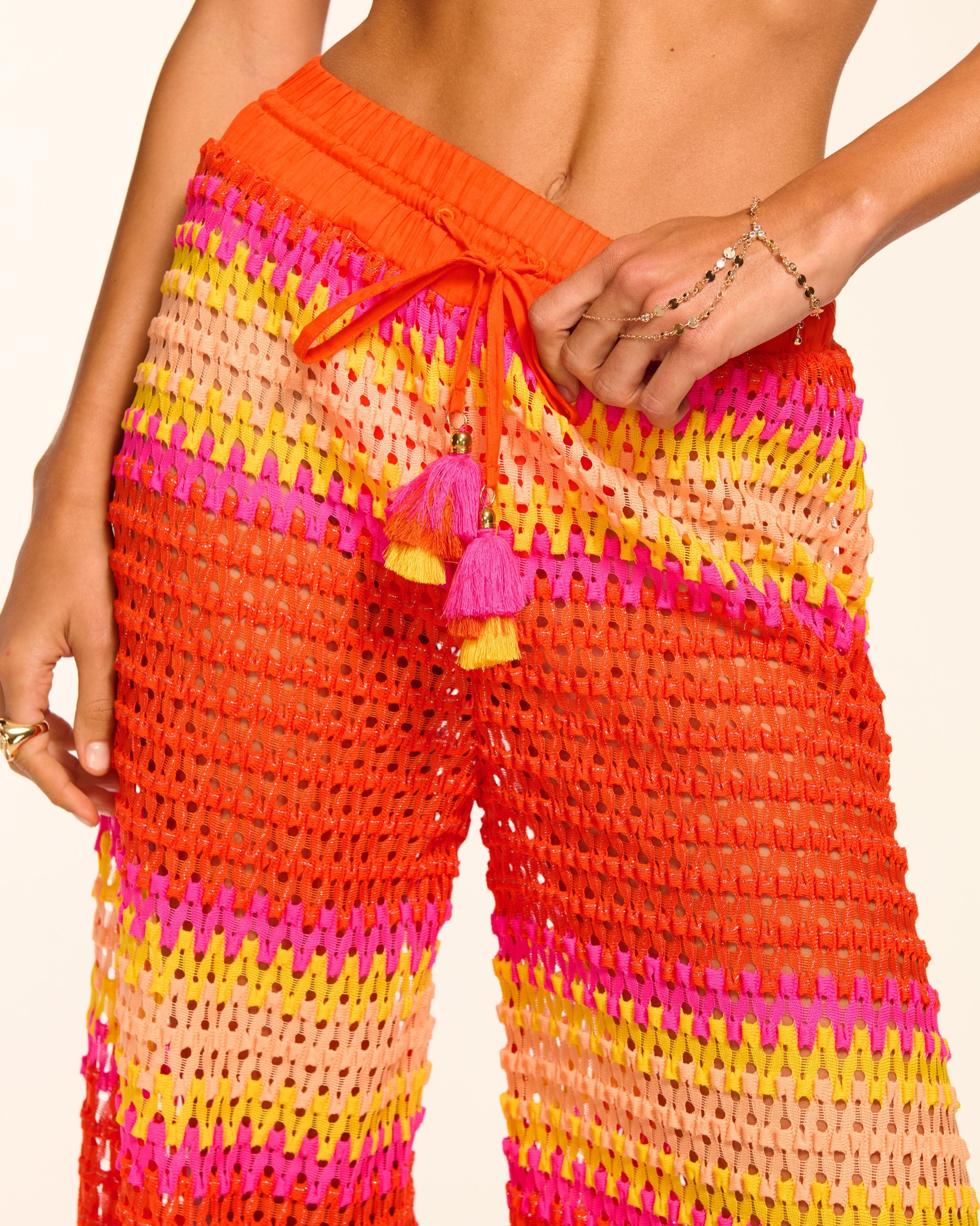 Larsa Crochet Wide Leg Coverup Pant in orange crochet | Ramy Brook