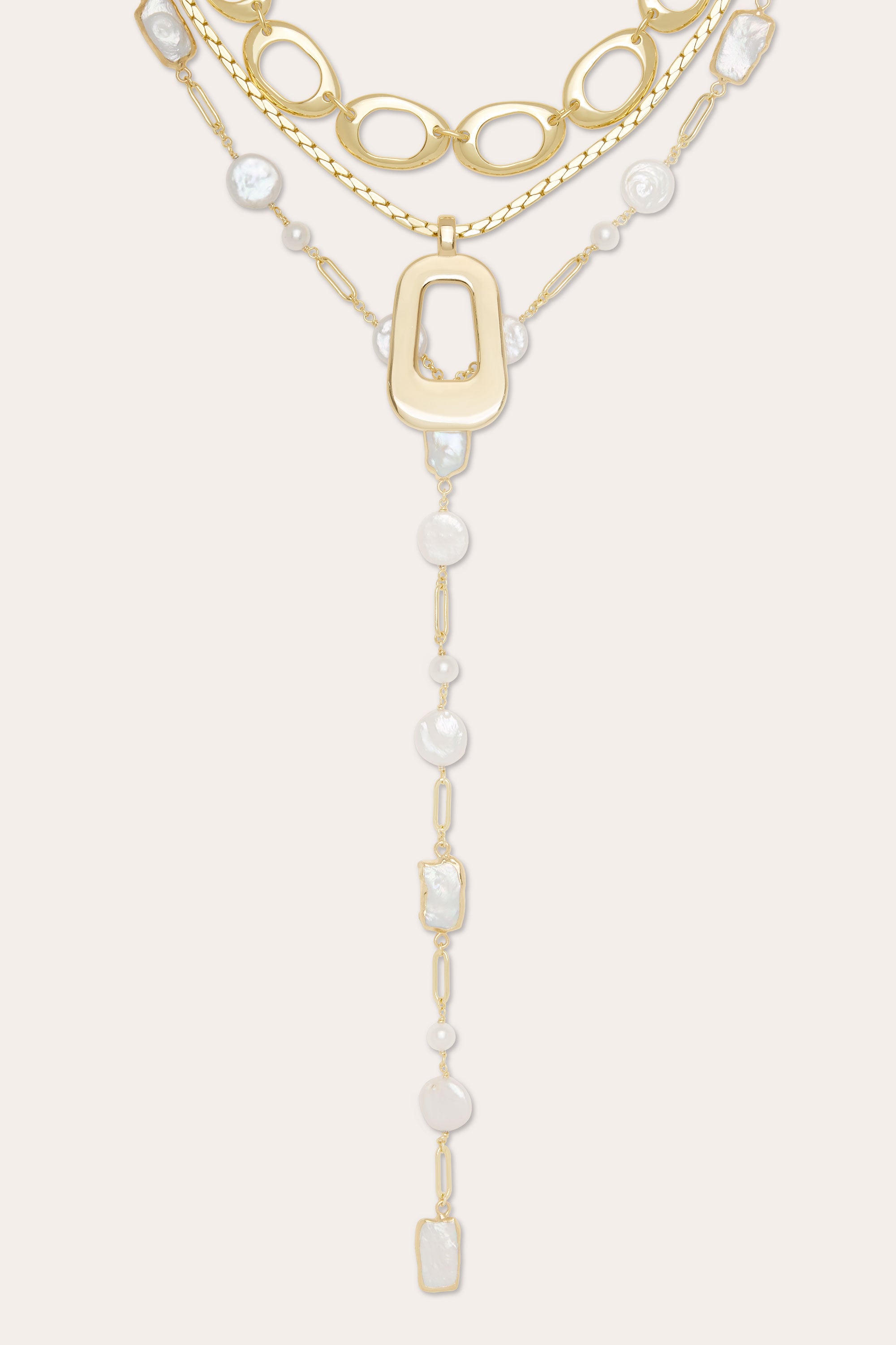 Elissa Pearl Lariat Necklace in gold | Ramy Brook