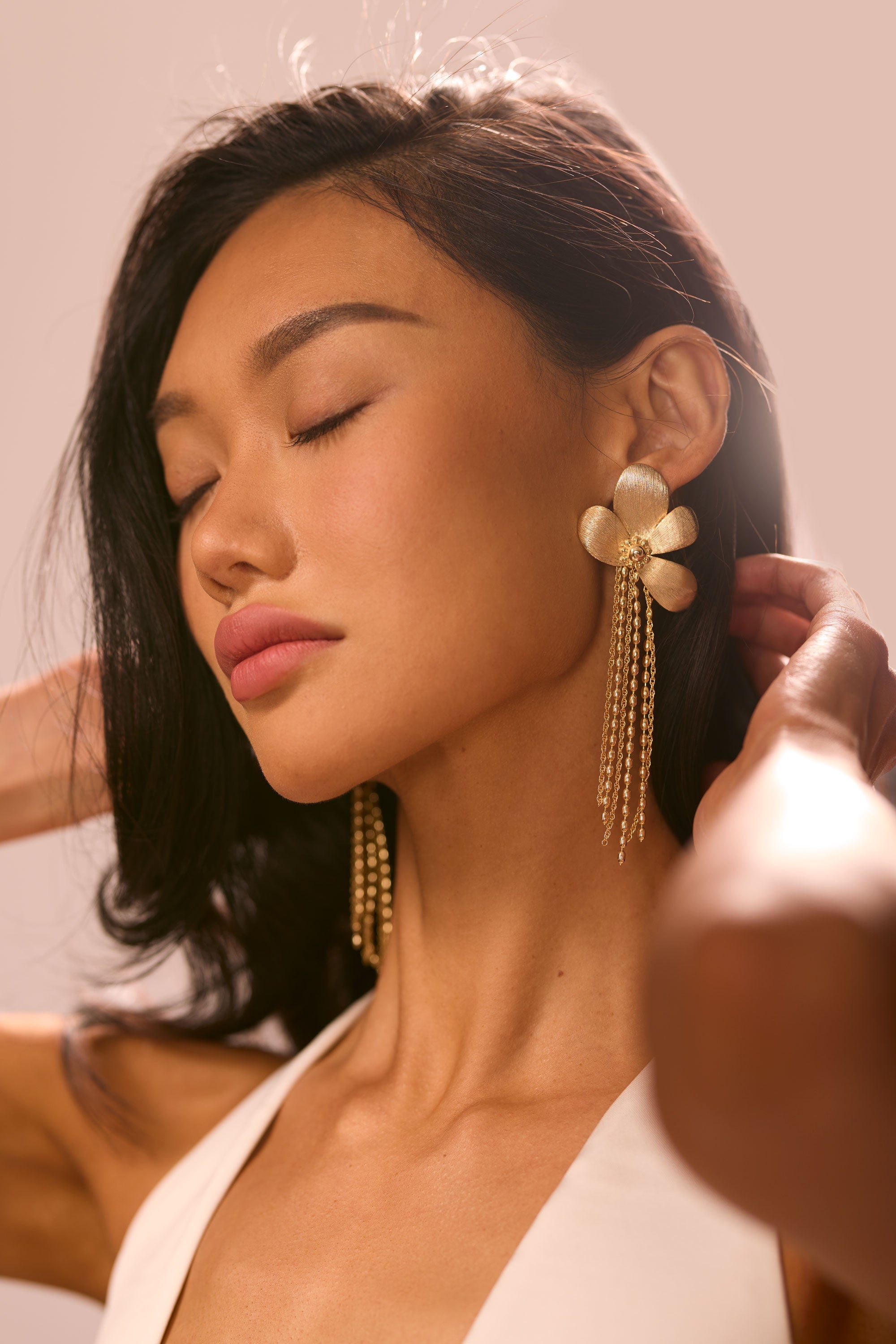 Anaya Flower Drop Earrings in gold | Ramy Brook