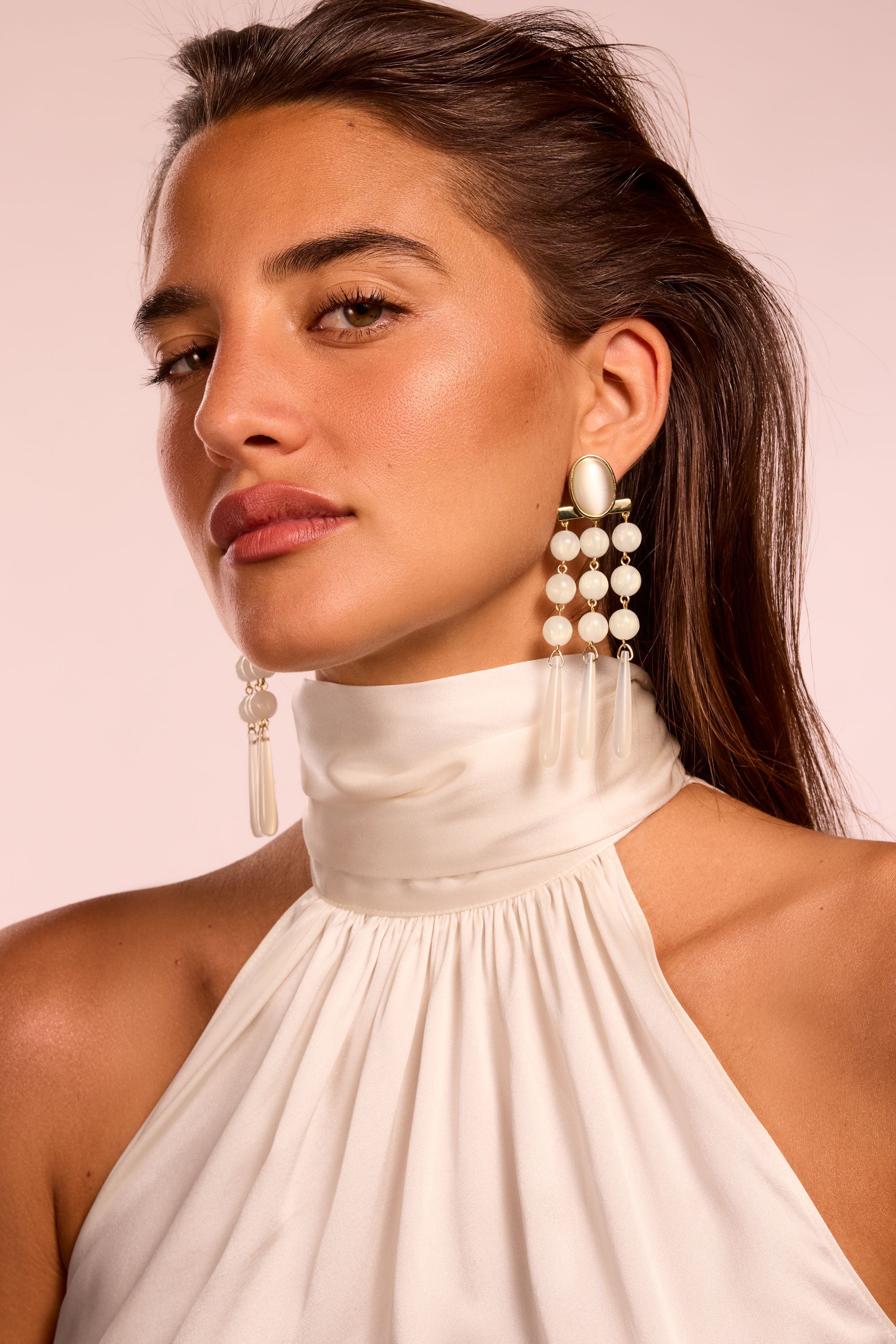 Elisa Chandelier Earrings in white | Ramy Brook