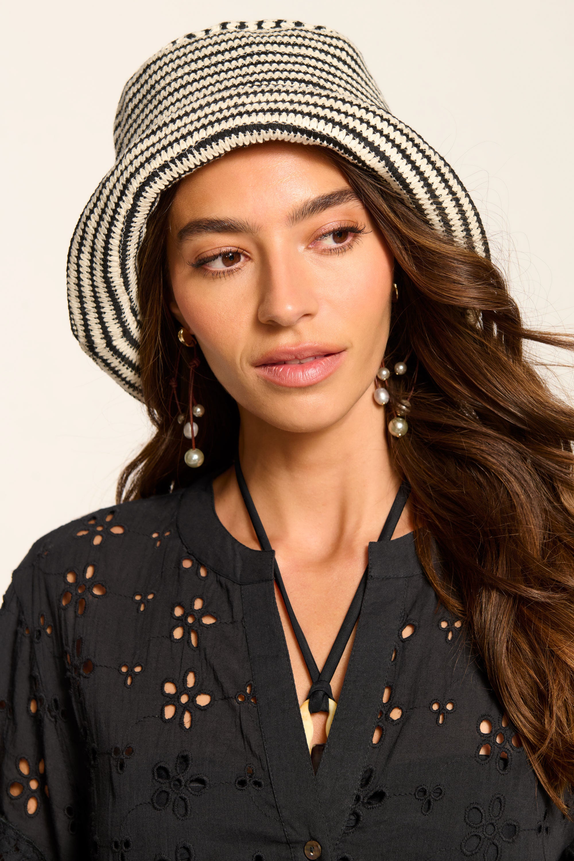 Delores Crochet Bucket Hat in neutral crochet | Ramy Brook