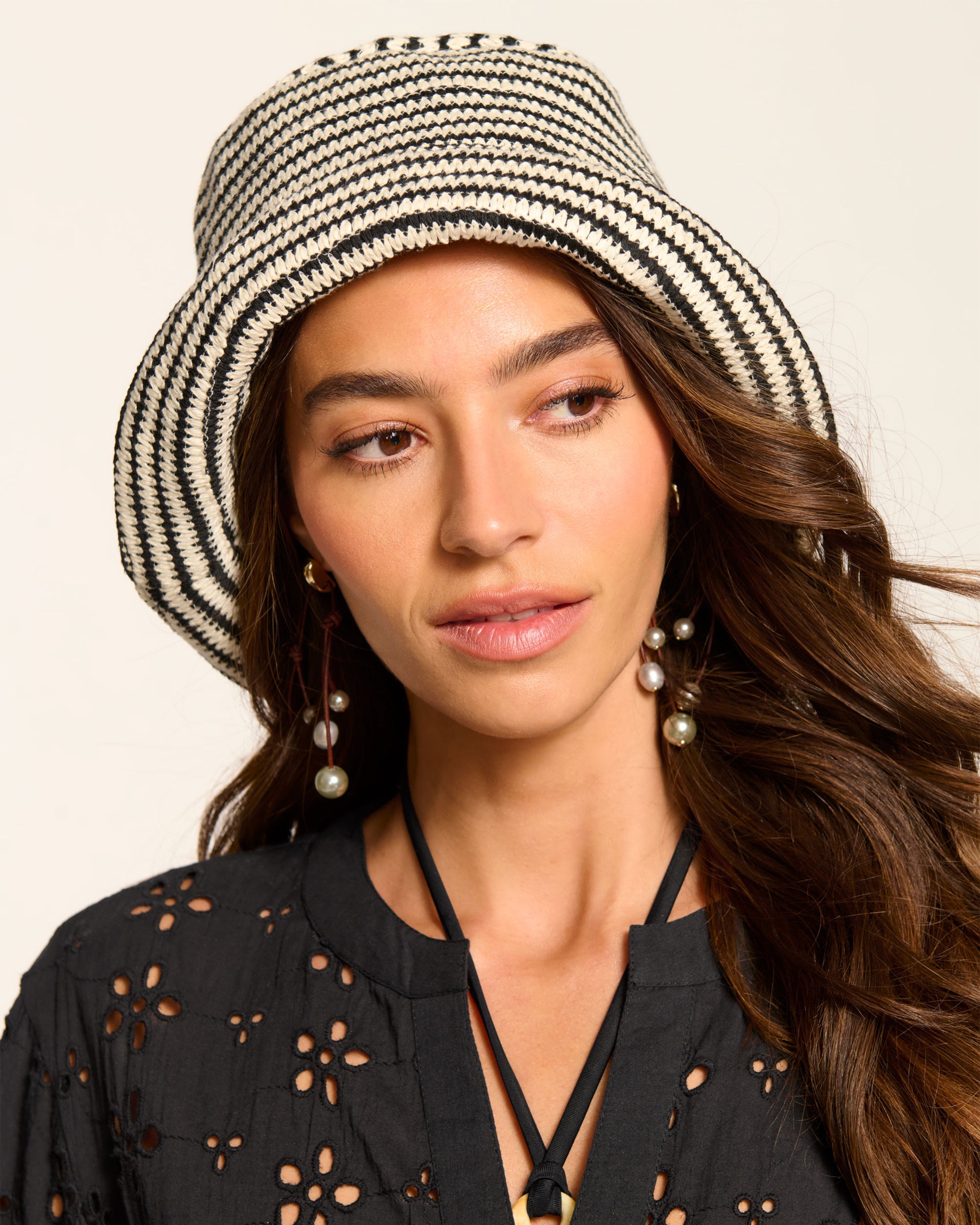 Delores Crochet Bucket Hat in neutral crochet | Ramy Brook