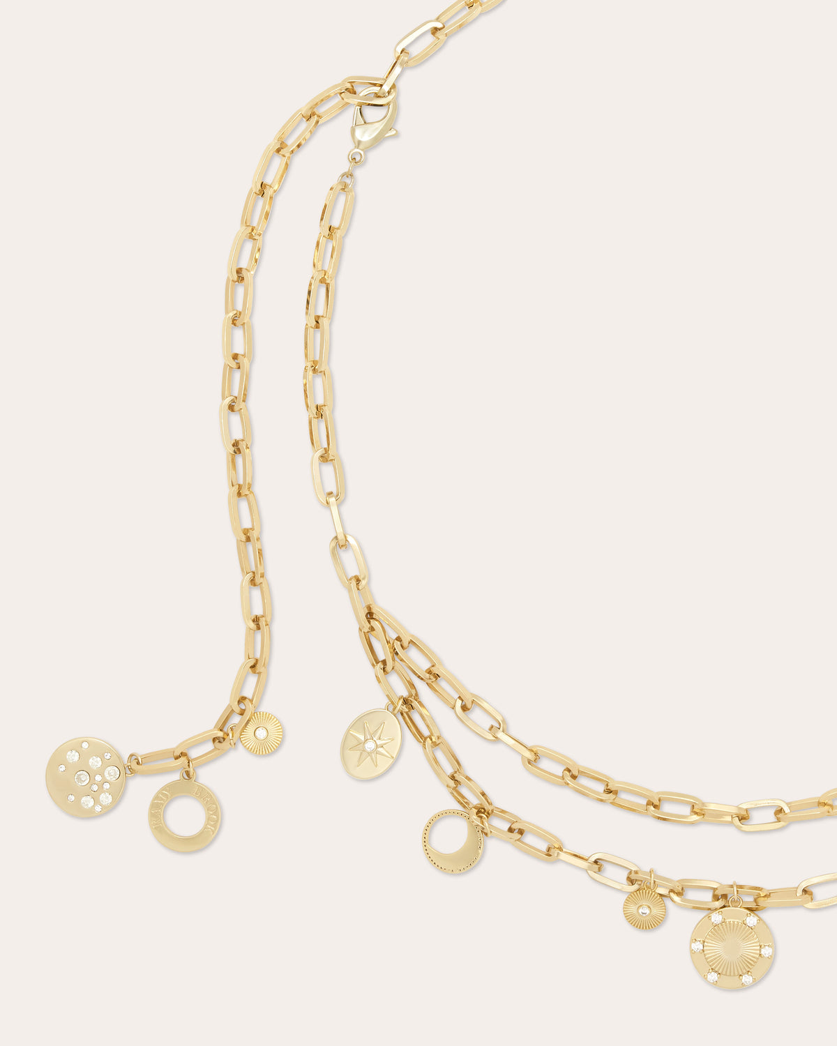 Gold-Tone Chain Belt with White Leather Weave and Floral Charm Engraved Floral Gold Tone Buckle Woven Braided Leather Belt  main image 2