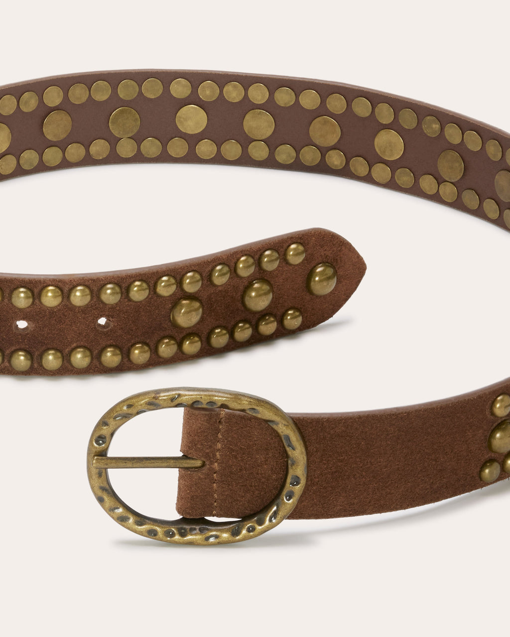 Milor Studded Leather Belt Taupe Gold Hexagon Buckle Y2K Boho Western M/L Boho Studded Faux Leather Belt, Bohemian Gold Belt, Western  main image 4