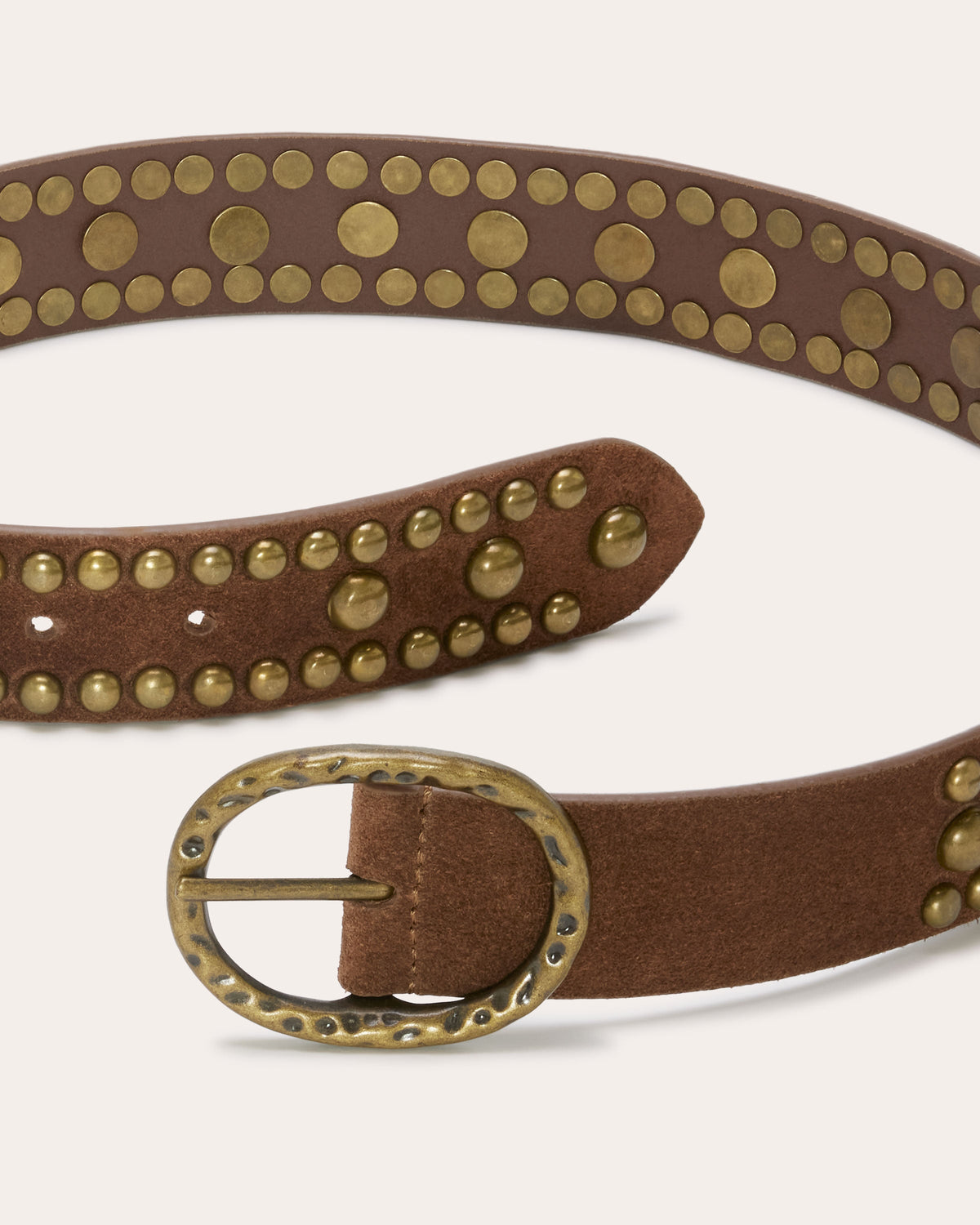 Brown Tan Suede Laser-Cut Brass Studded Wide Leather Belt display picture 1