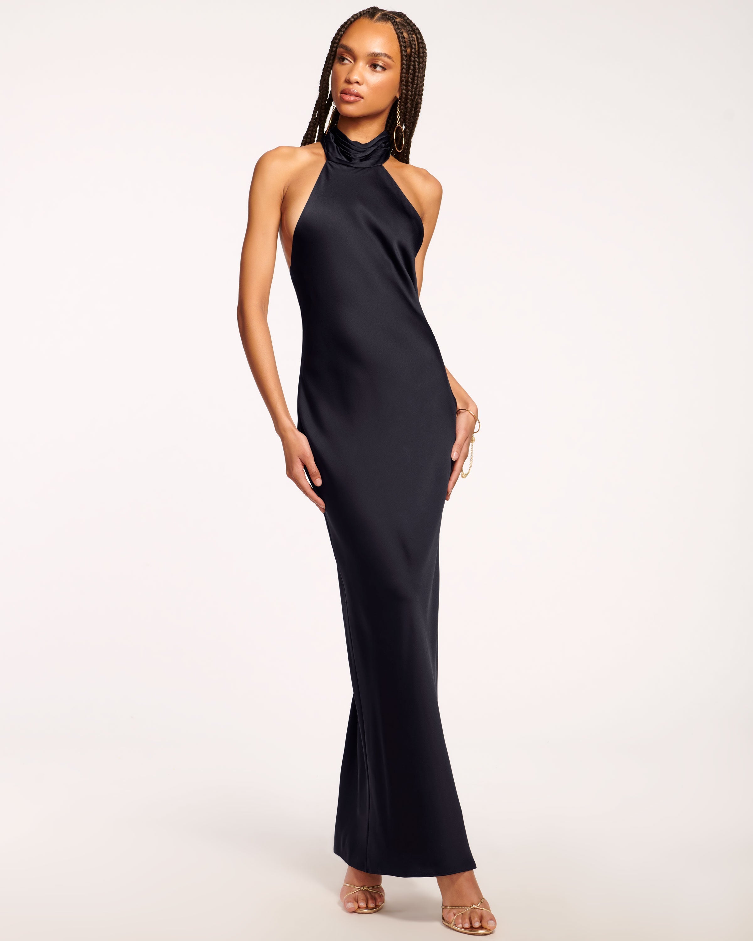 Ramy Brook Women's Tatiana High-Neck Satin Gown - Navy