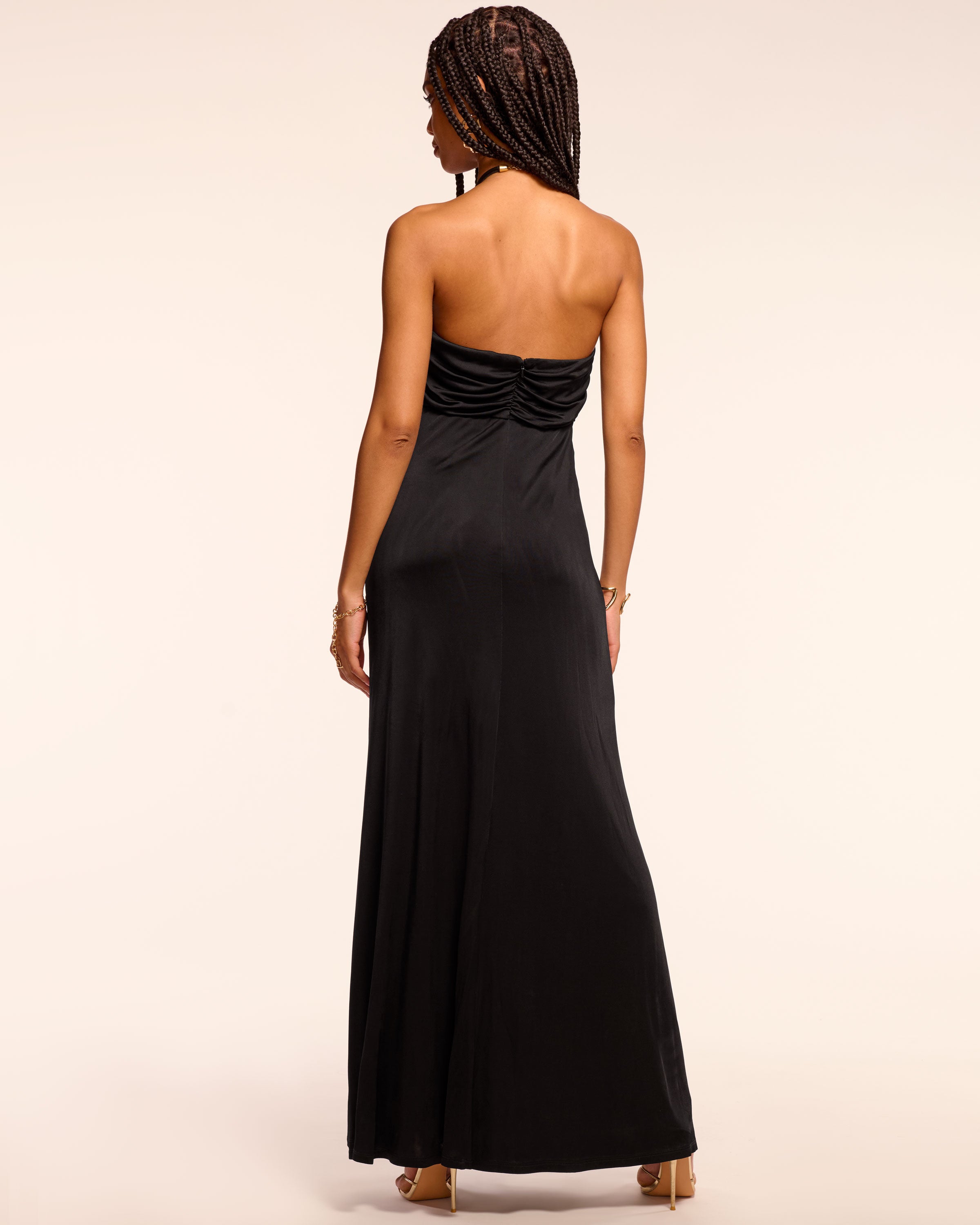 Camryn Jersey Embellished Halter Gown in black | Ramy Brook