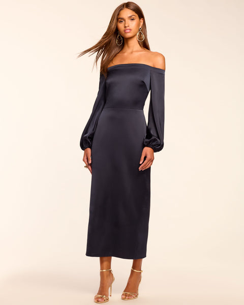 Shiyan Off-The-Shoulder Midi Dress in navy | Ramy Brook