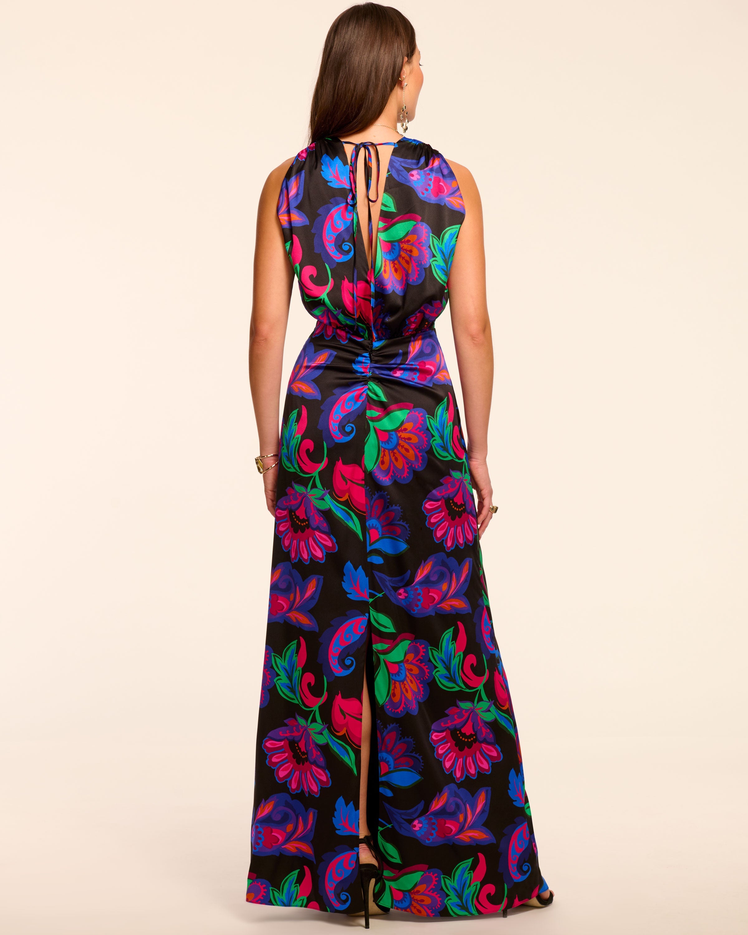 Martin Silk Plunging Gown in black floral | Ramy Brook