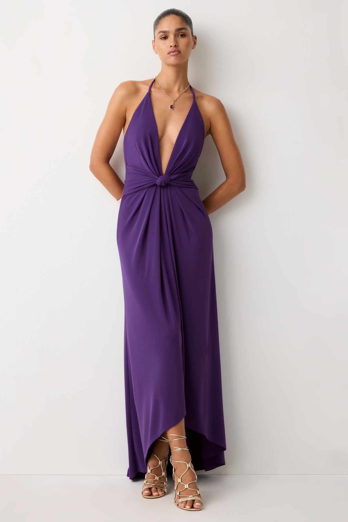 Dorea Jersey Plunging Halter Gown view 1