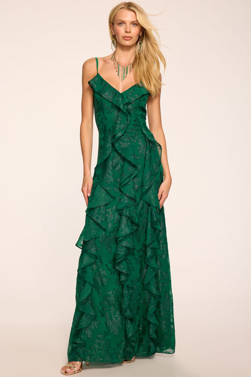 Penelope Ruffled Jacquard Gown view 1